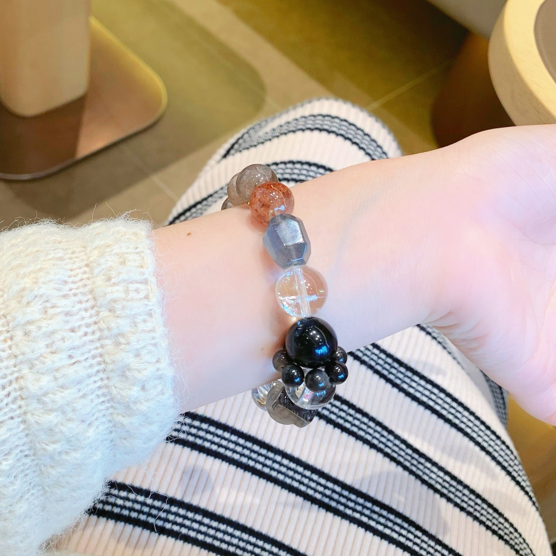 【Crystal Original】Wholesale Silver Obsidian Fashion Design Multi-Gem Bracelet Live Supply Bracelets Crystal Bracelet