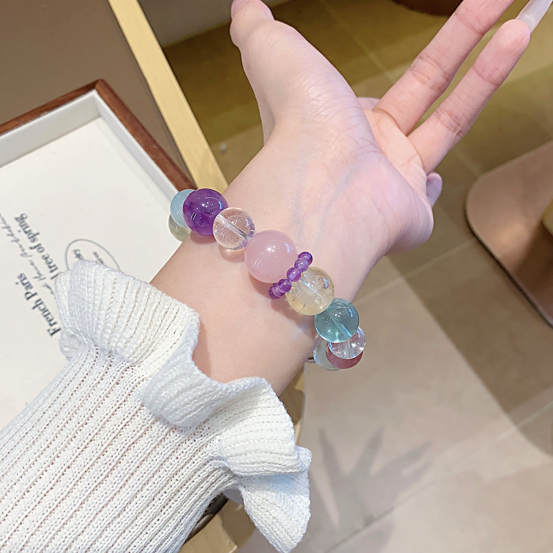 Macaron Crystal Round Bead Multi-Gem Bracelet Women's Hand Jewelry Accessories Fresh Bracelet Design Strawberry Crystal Bracelet