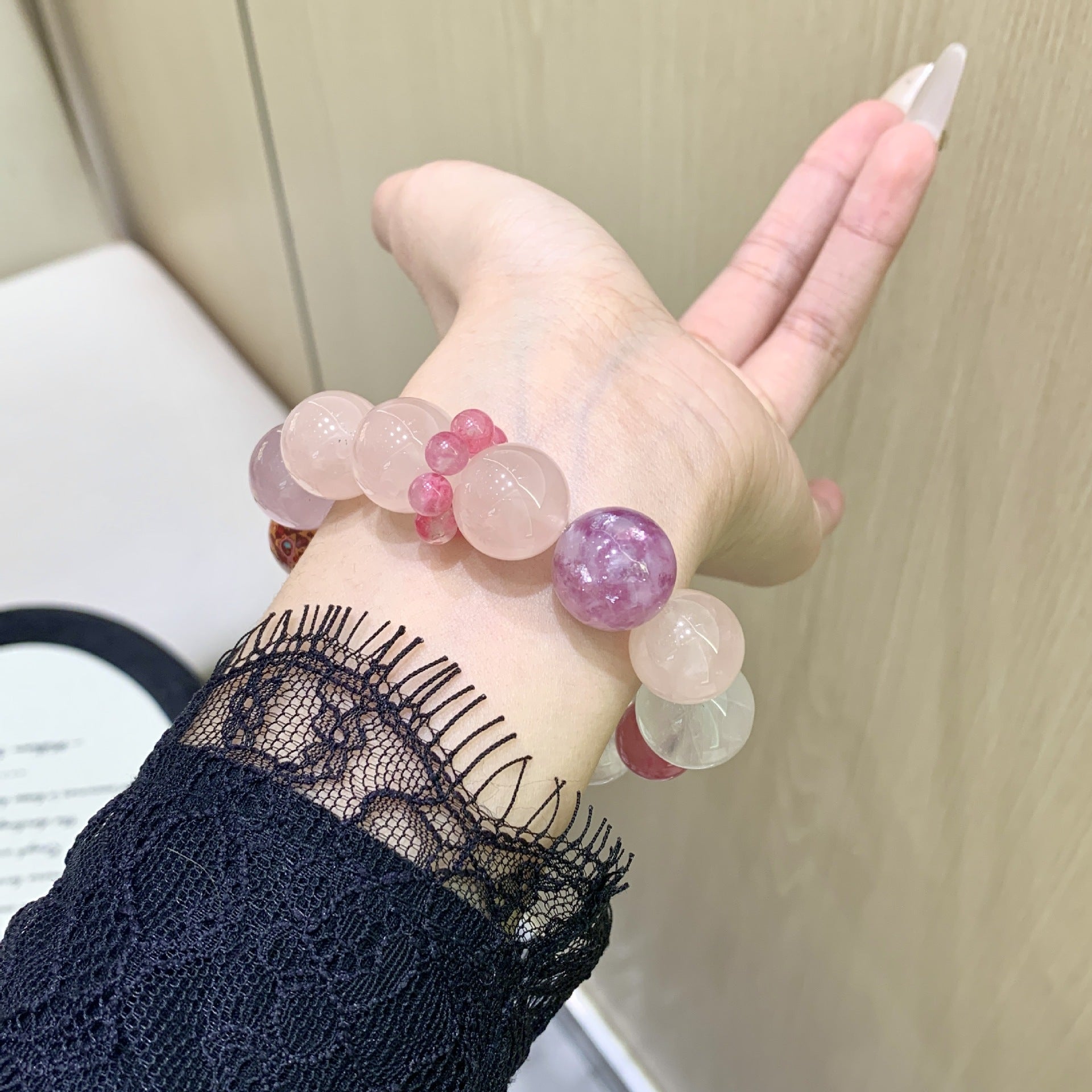 New Chinese Style Lacquer Bead Bracelet Pink Series Multi-Gem Fresh Atmosphere Ethnic Style Design Whitening Bracelet