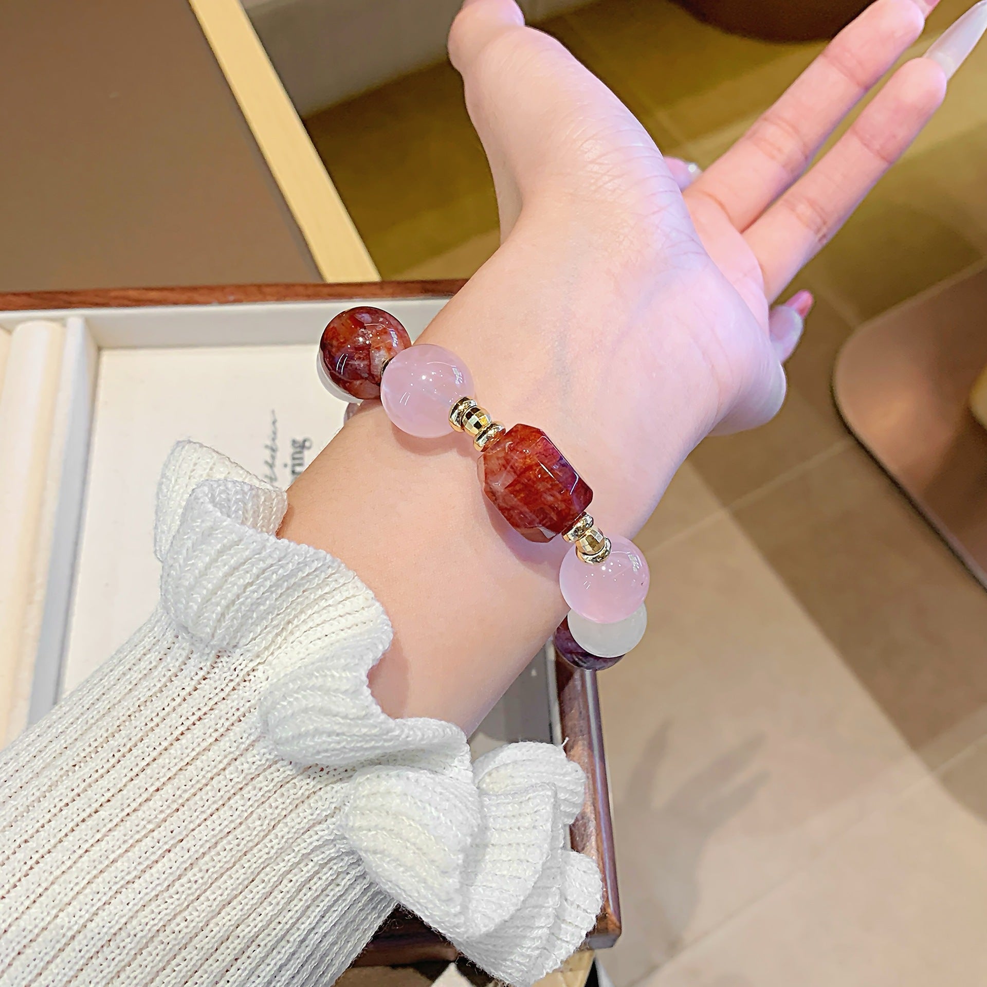 Red Gum Flower Crystal Bracelet diy Natural Crystal Popular Bracelet Accessories Fortune-Attracting Design High-End Crystal Beads