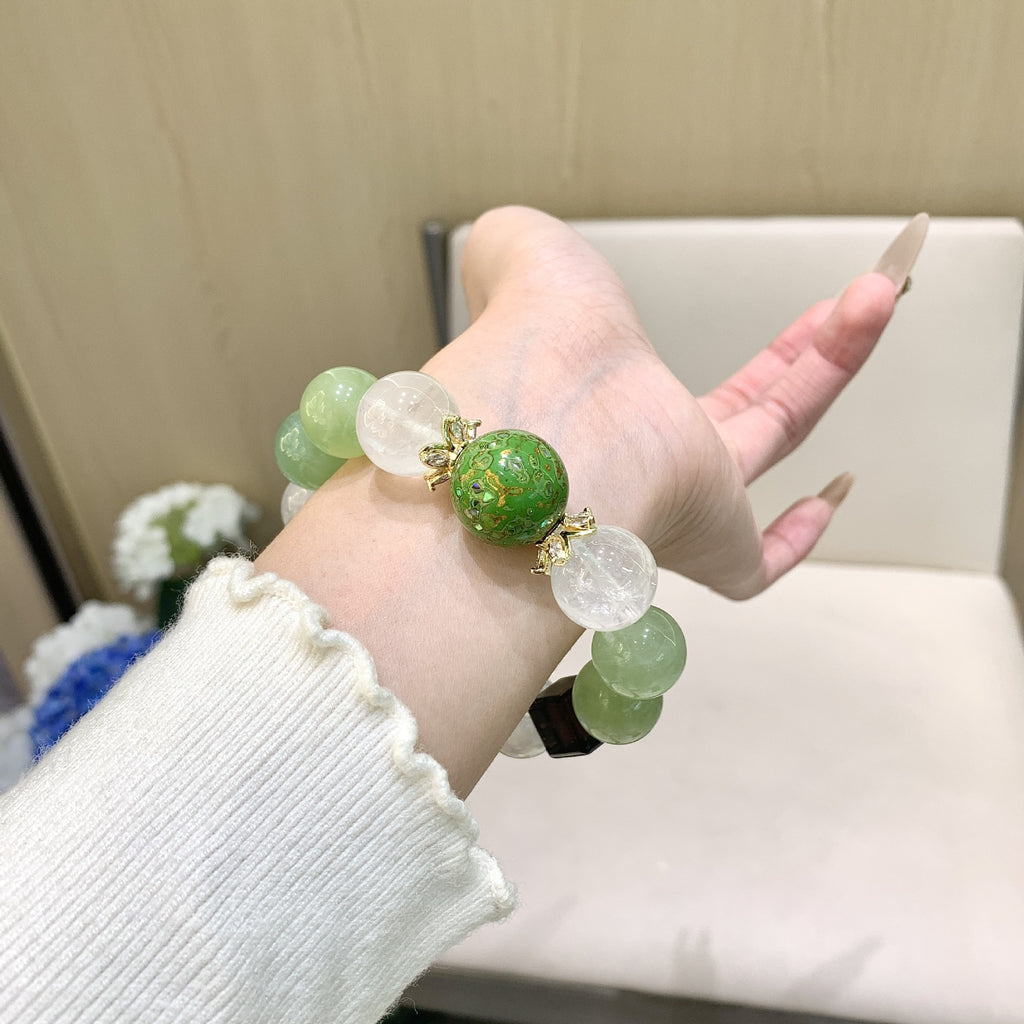 Natural Crystal Bracelet Qingti Milk Cover Xiuyan Single Circle Crystal Bead Original Design Fashion Simple Light Luxury Wholesale