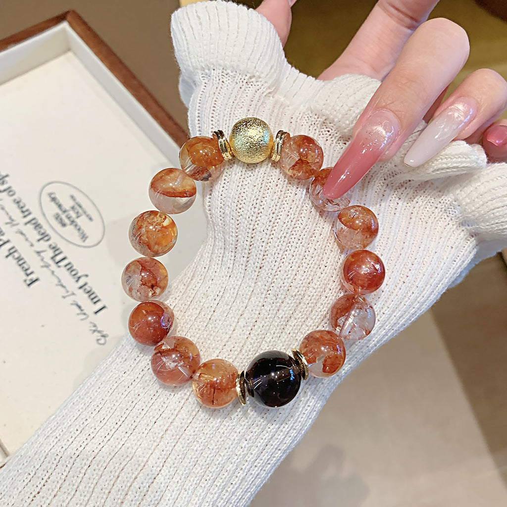 Natural Red Gum Flower Crystal Bracelet Women's Single Circle Fashion Original Design Bracelet Unique Design Crystal Bracelet