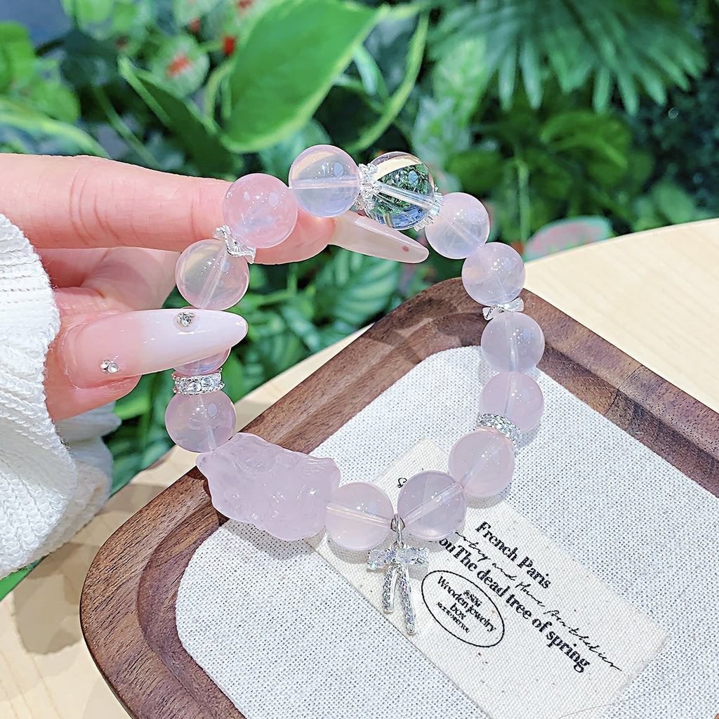 Natural Pink Crystal Bracelet Luxury High-End Bracelet Rose Quartz Bracelet Best Friend Gift Pink Crystal Bracelet diy