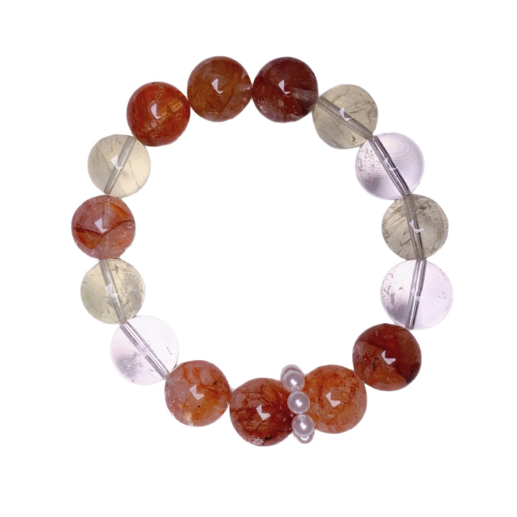 Natural Red Gum Flower White Crystal Beads Duobao Bracelet for Women Fresh and Sweet Floating Flower Southern Red Bead Bracelet Wholesale Jewelry