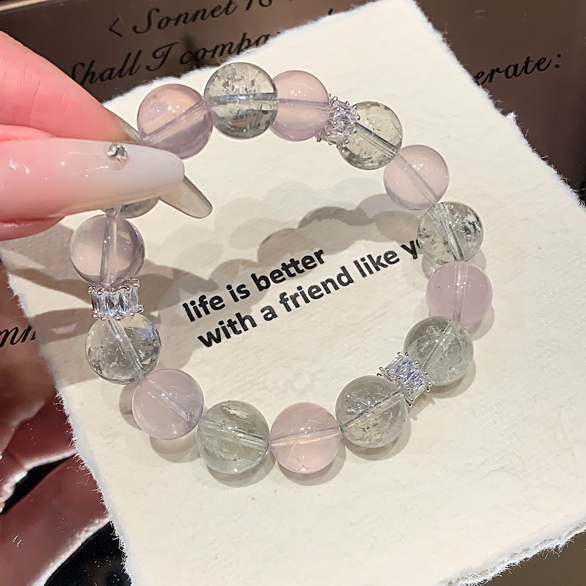 Original Design Natural Starlight Pink Crystal White Crystal Bracelet Bracelet TikTok and Xiaohongshu Hot-Selling Crystal Bracelet