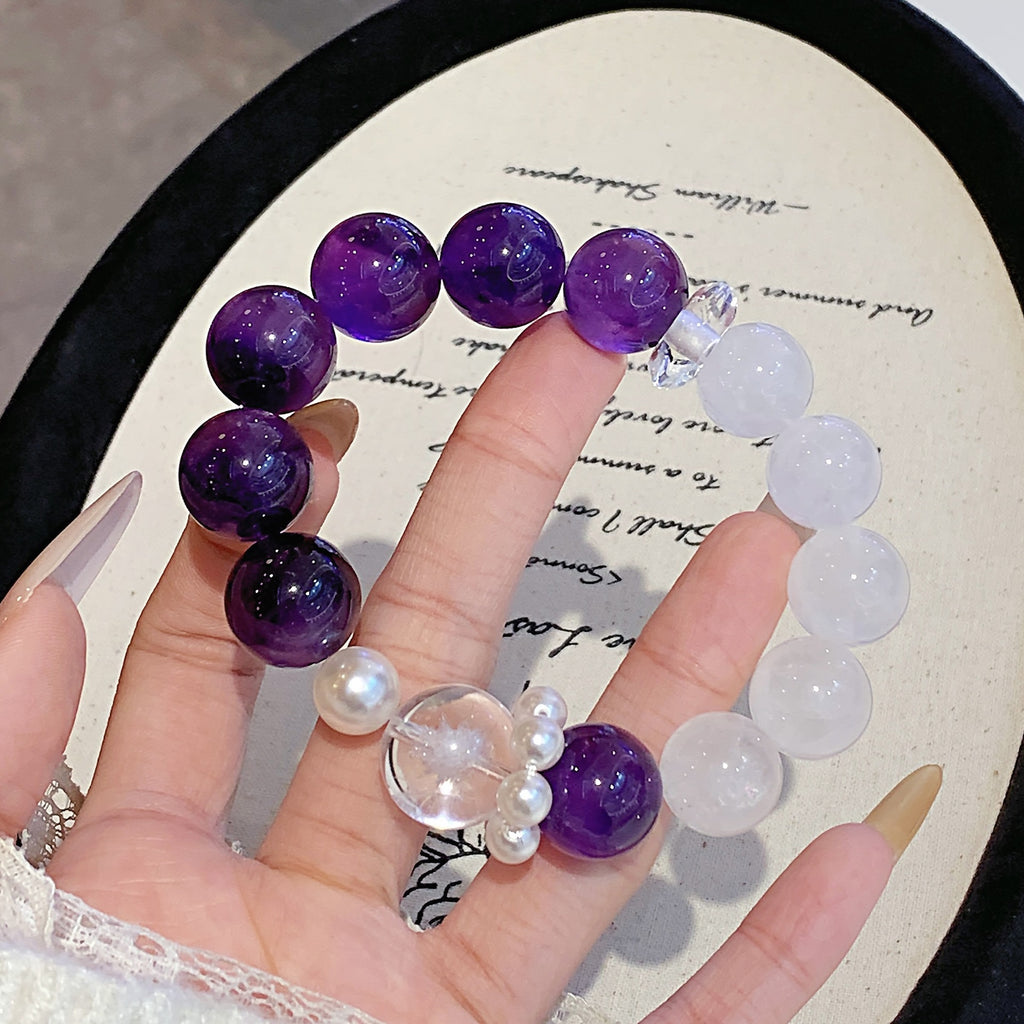 Large Particle Original Handmade12-14mm Natural Amethyst White Phantom Crystal Multi-Gemstone Bracelet Crystal Bracelet