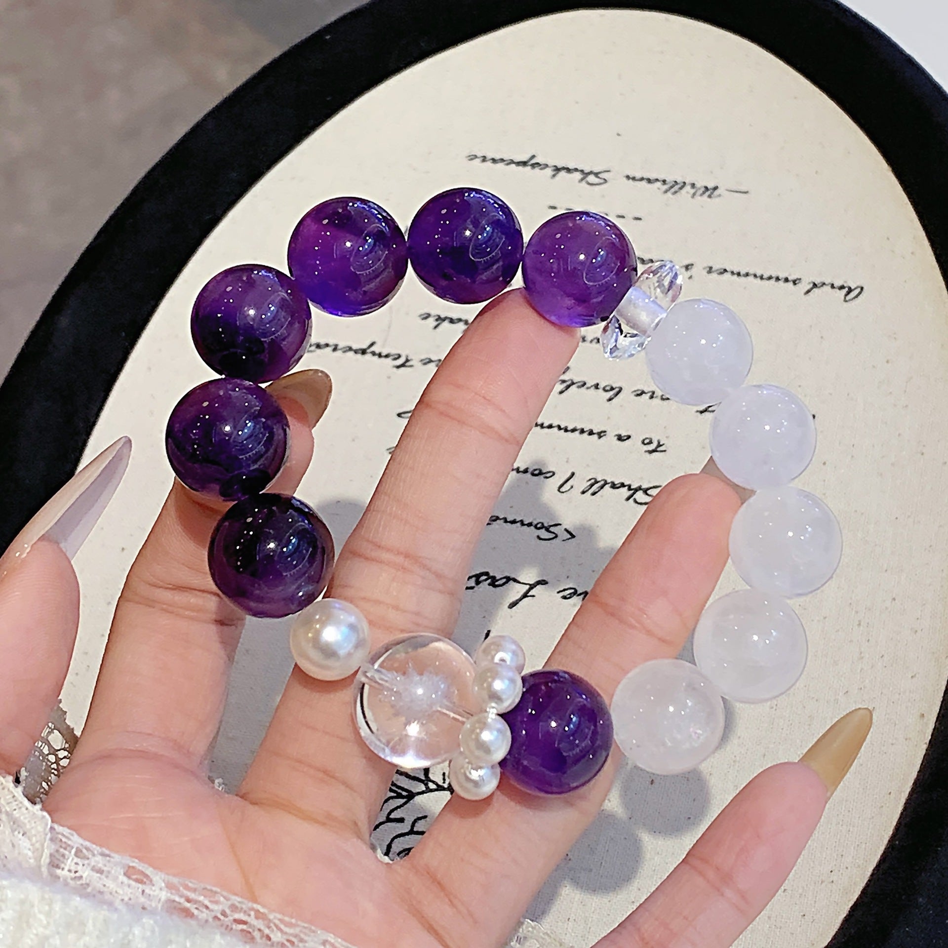 Large Particle Original Handmade12-14mm Natural Amethyst White Phantom Crystal Multi-Gemstone Bracelet Crystal Bracelet