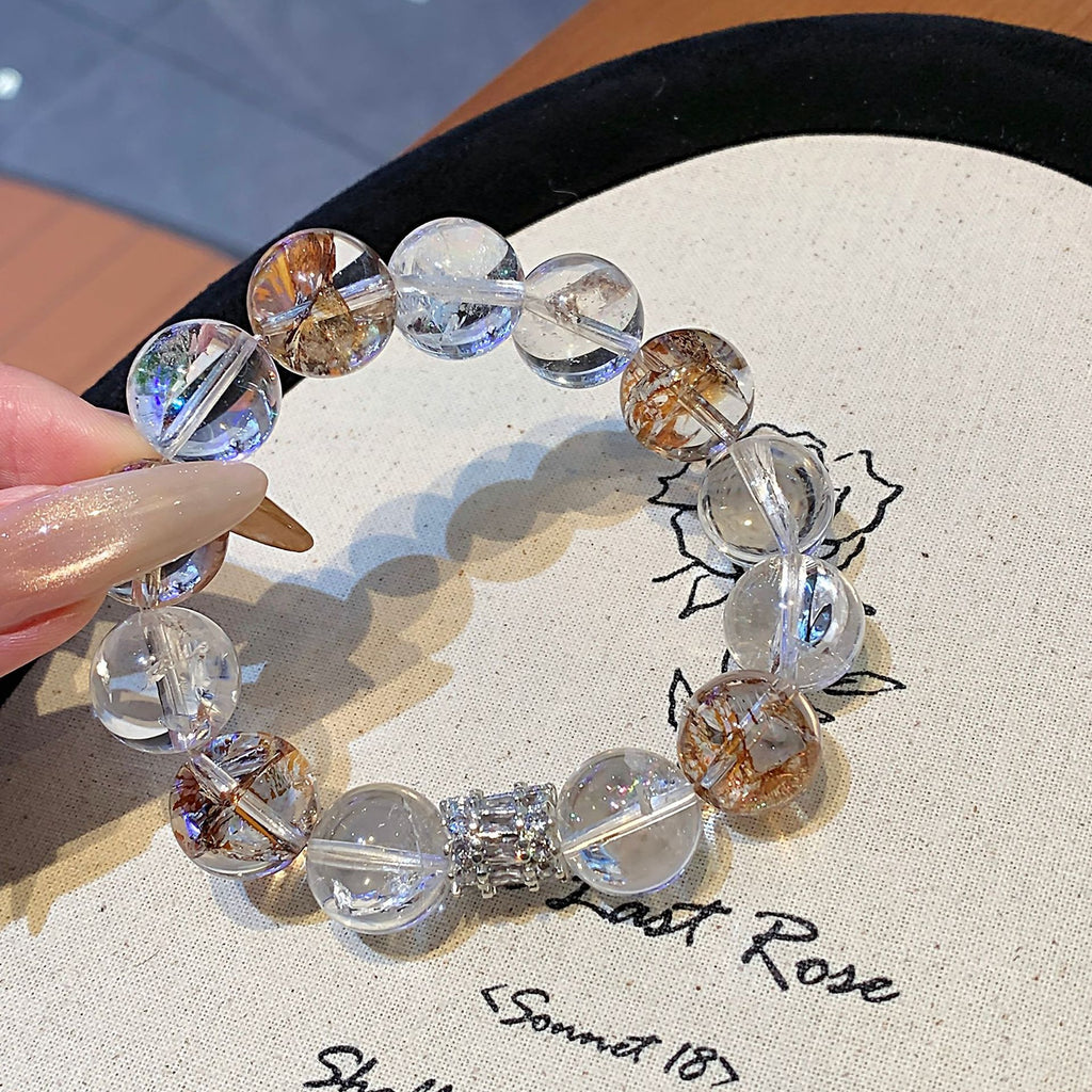 Original Design Natural Crystal Bracelet Cross-border Hot-Selling Hand Jewelry with White Crystal Gold Foil Explosive Crystal Bracelet