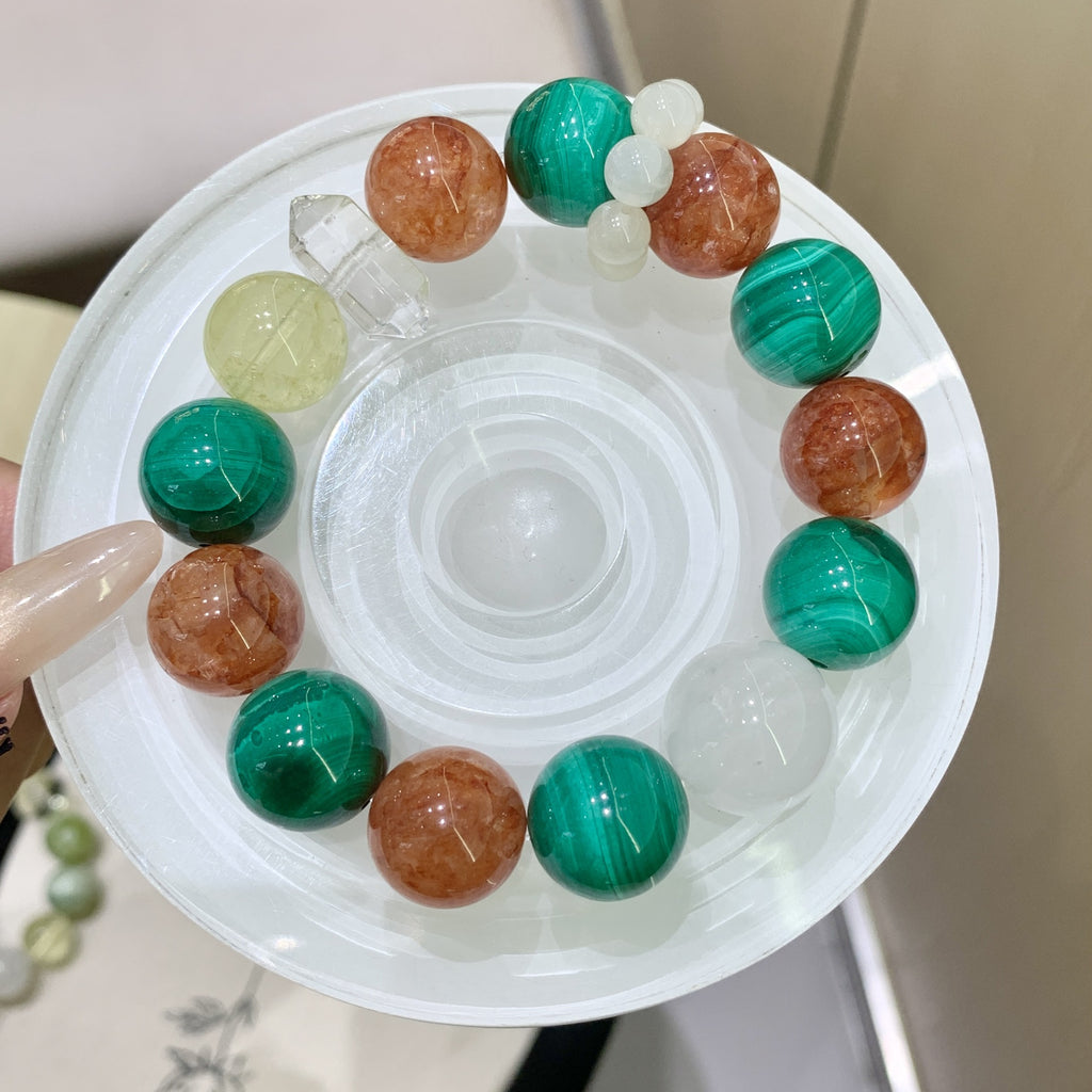 Natural Christmas Crystal Bracelet Female Malachite with Red Gum Flower High-End Light Luxury Fashion Gift for best friend, gift for girlfriend