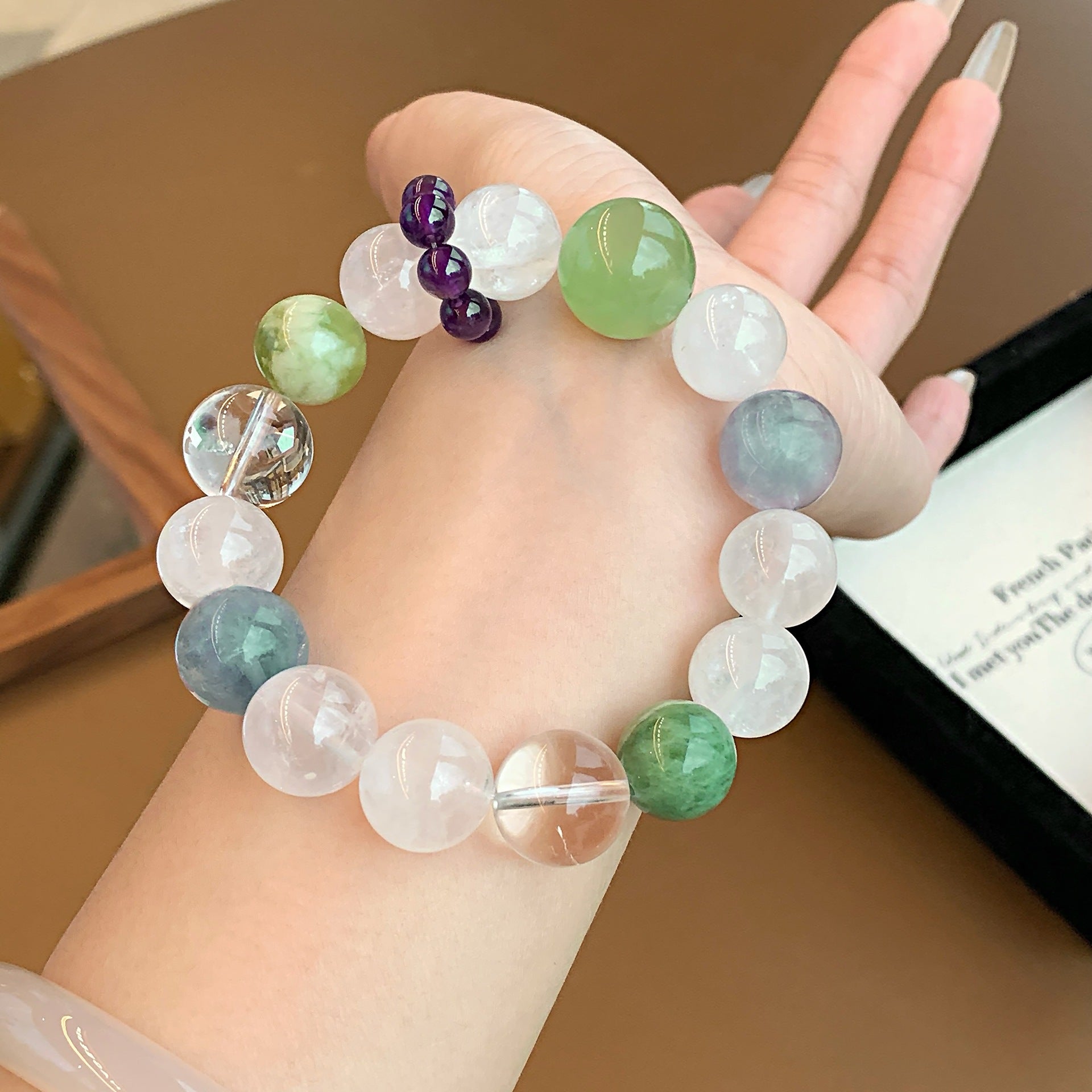 Natural White Phantom White Crystal Bracelet Designer Niche Running Ring Sugar Cube Big Mimi White Crystal Bracelet Crystal Beads