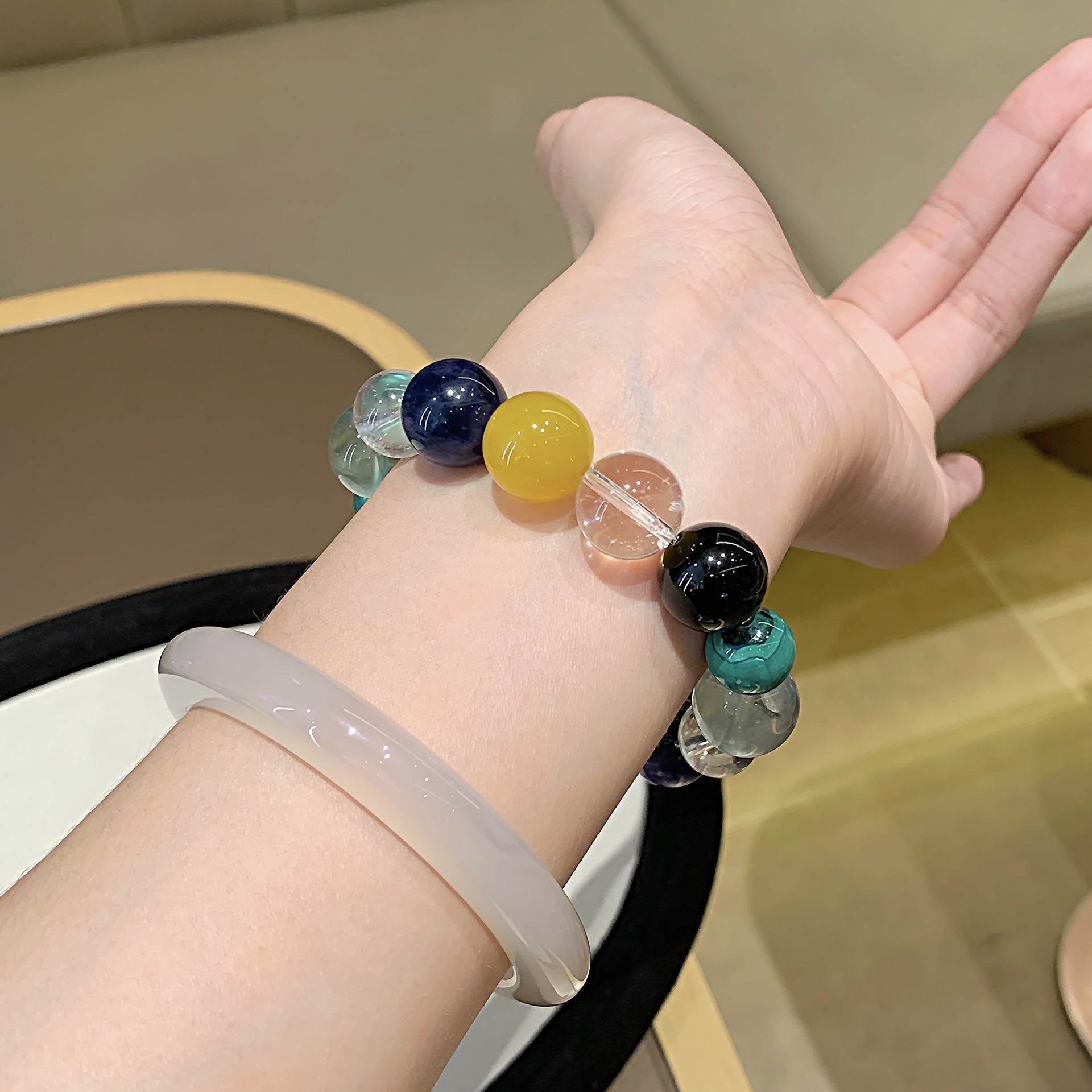 Large Natural Stone Bracelet Moonstone Citrine Tiger Eye Purple Phantom White Crystal Multi-Gem Bracelet Crystal Bracelet