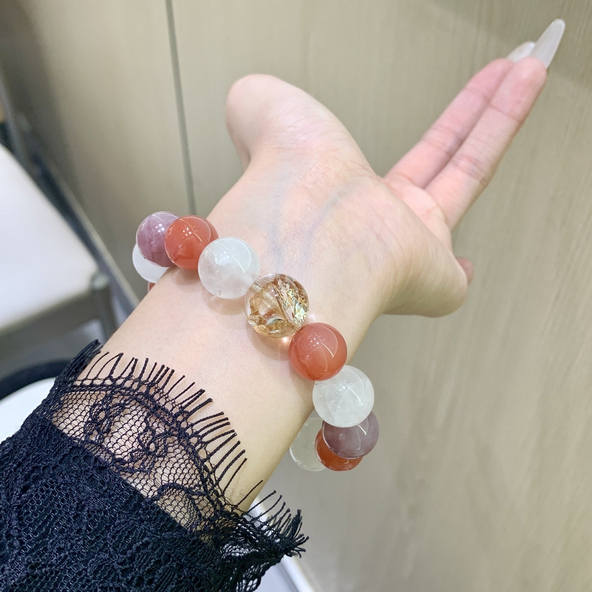 Natural Purple Horse Pink Multi-Gem Bracelet White Ghost Agate Dopamine Color Crystal Bracelet Natural Crystal Bracelet