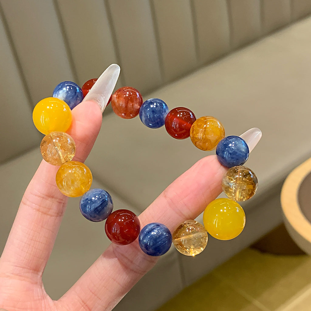 Original Natural Blue Crystal Yellow Gum Flower Multi-Gem Bracelet Cross-Border Hot-Selling Gift Hand Jewelry String Yellow Agate Multi-Gemstone Bracelet