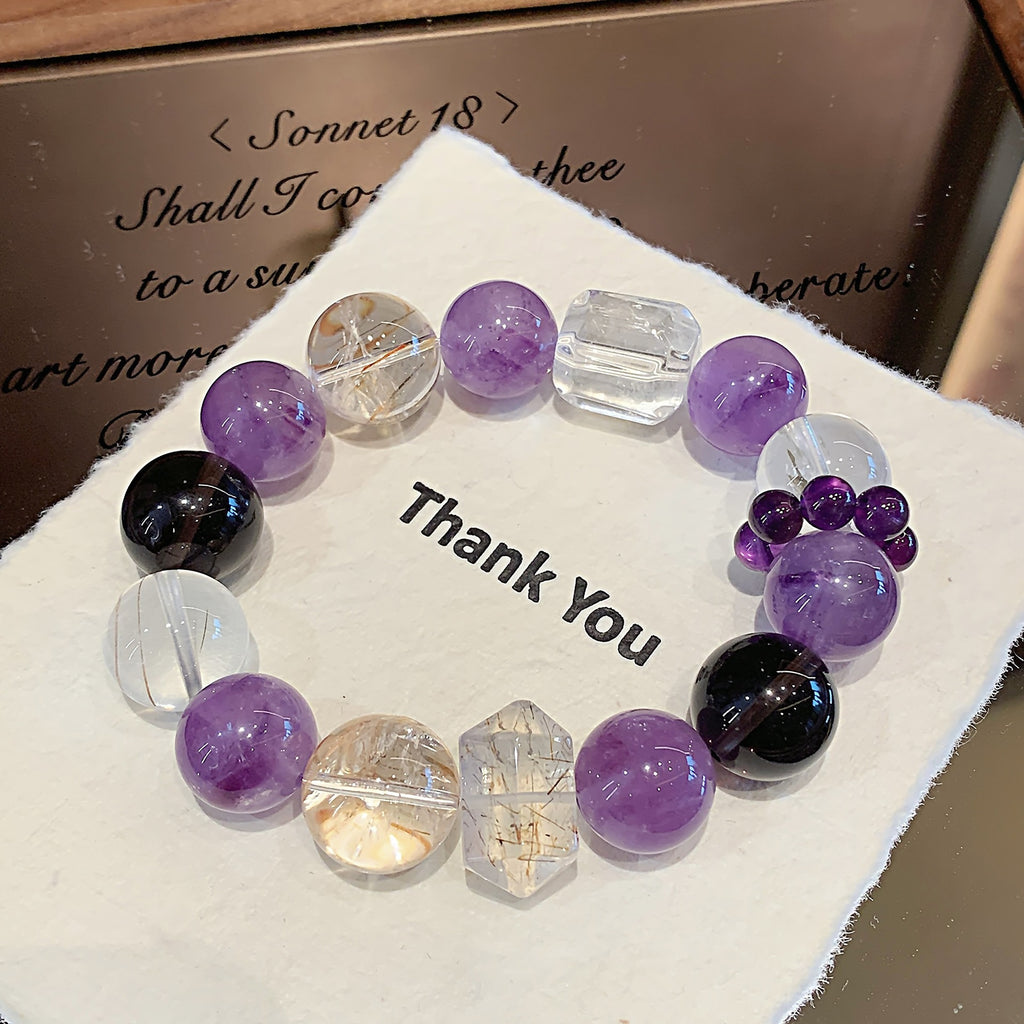 Natural Multi-Gemstone Crystal Bracelet Black Gold Super Bracelet Winter Hot Style Hand Jewelry Rainbow Multi-Treasure Dopamine Hand Crystal