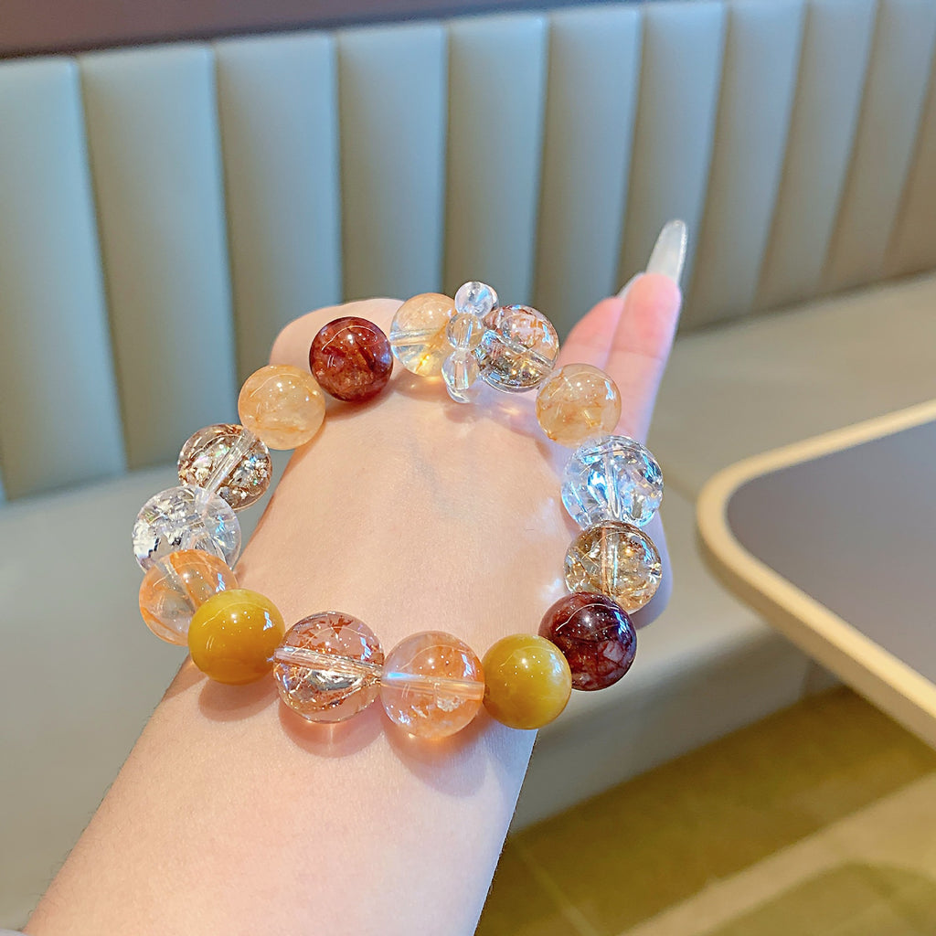 Gold foil explosion natural crystal bracelet Fortune Yellow Tiger Eye Bracelet Original Design Beaded Bracelet Gold Foil Explosion Bracelet