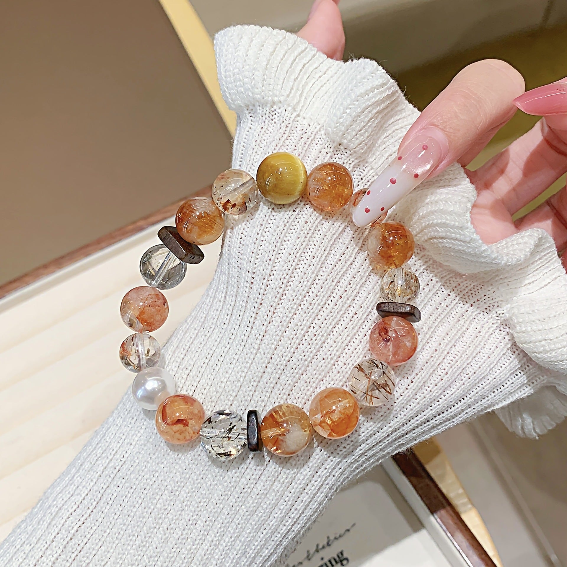 Red Glue Flower Crystal Bracelet diy Wholesale Crystal Bracelets Natural Crystal Beaded Jewelry Red Gum Flower Crystal Bracelet