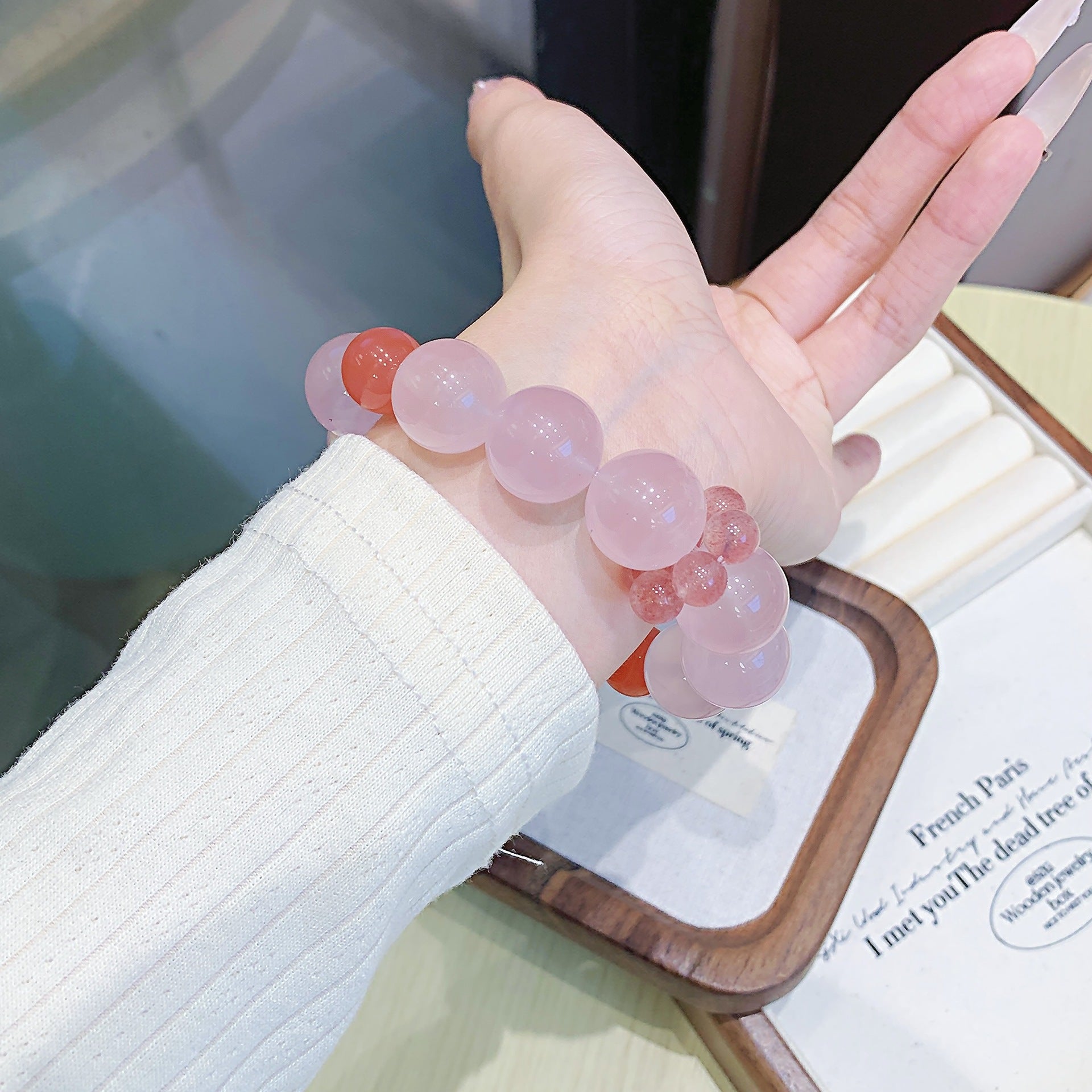 Natural Crystal Bracelet Strawberry quartz DIY Original Niche Design Crystal Bracelet Little Red Book Same Style Crystal Chain