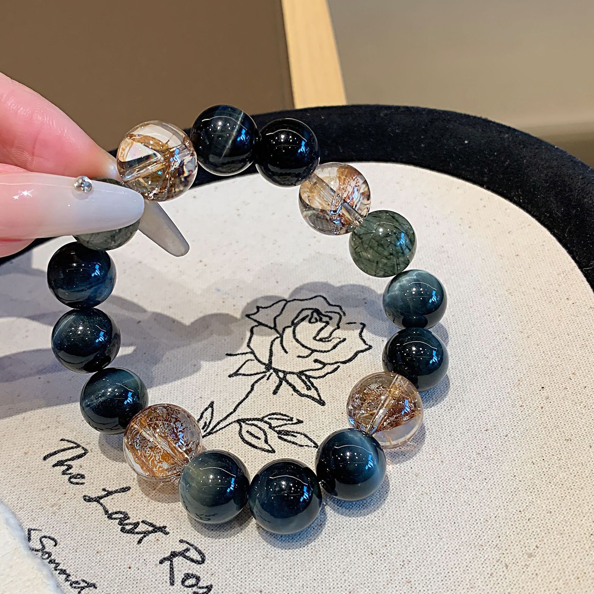 Natural Gold Leaf Explosion Bracelet Devil Silver Hair Black Silver Obsidian Multi-Gem Wealth-Attracting Gift Gold Foil Explosion Bracelet