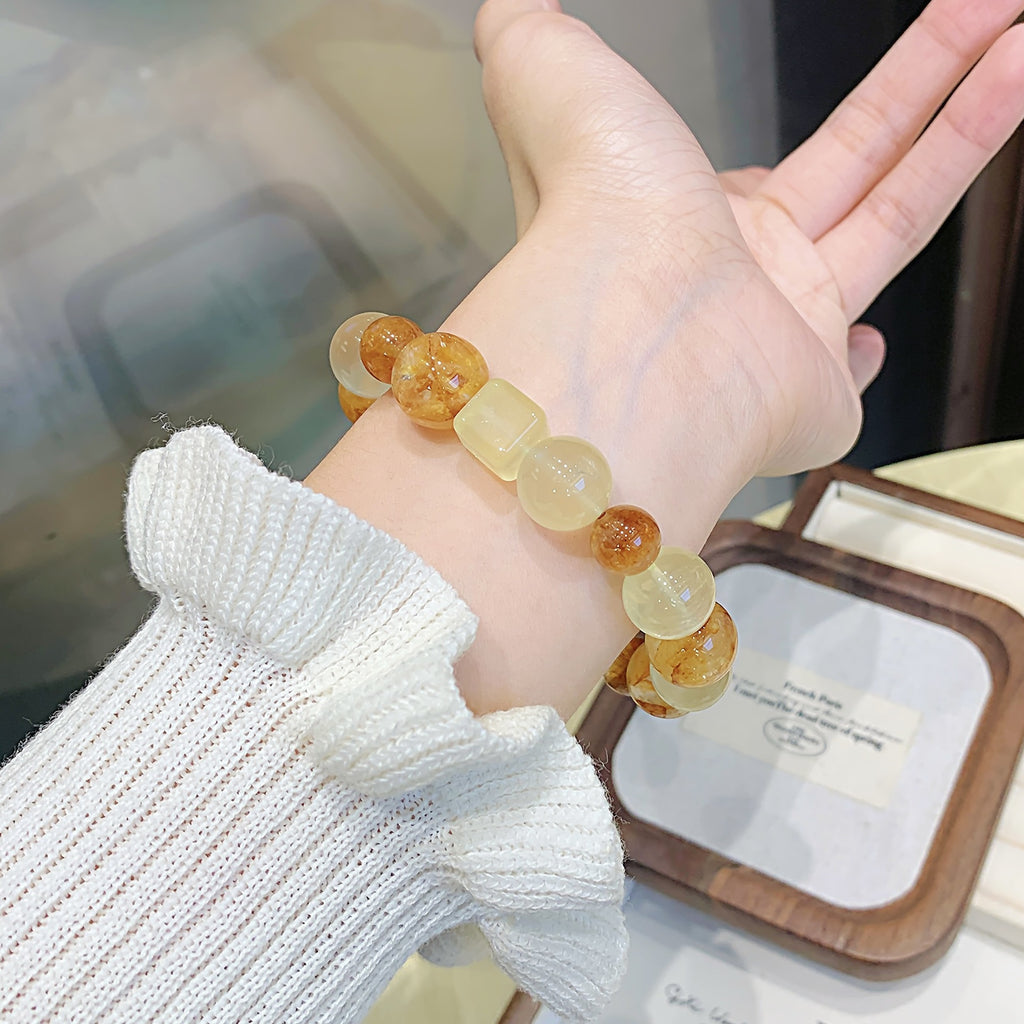 Natural Crystal Bracelet Jewelry Yellow Gum Flower Multi-Gem Crystal Strand Original Design Light Luxury Bracelet Crystal Bracelet