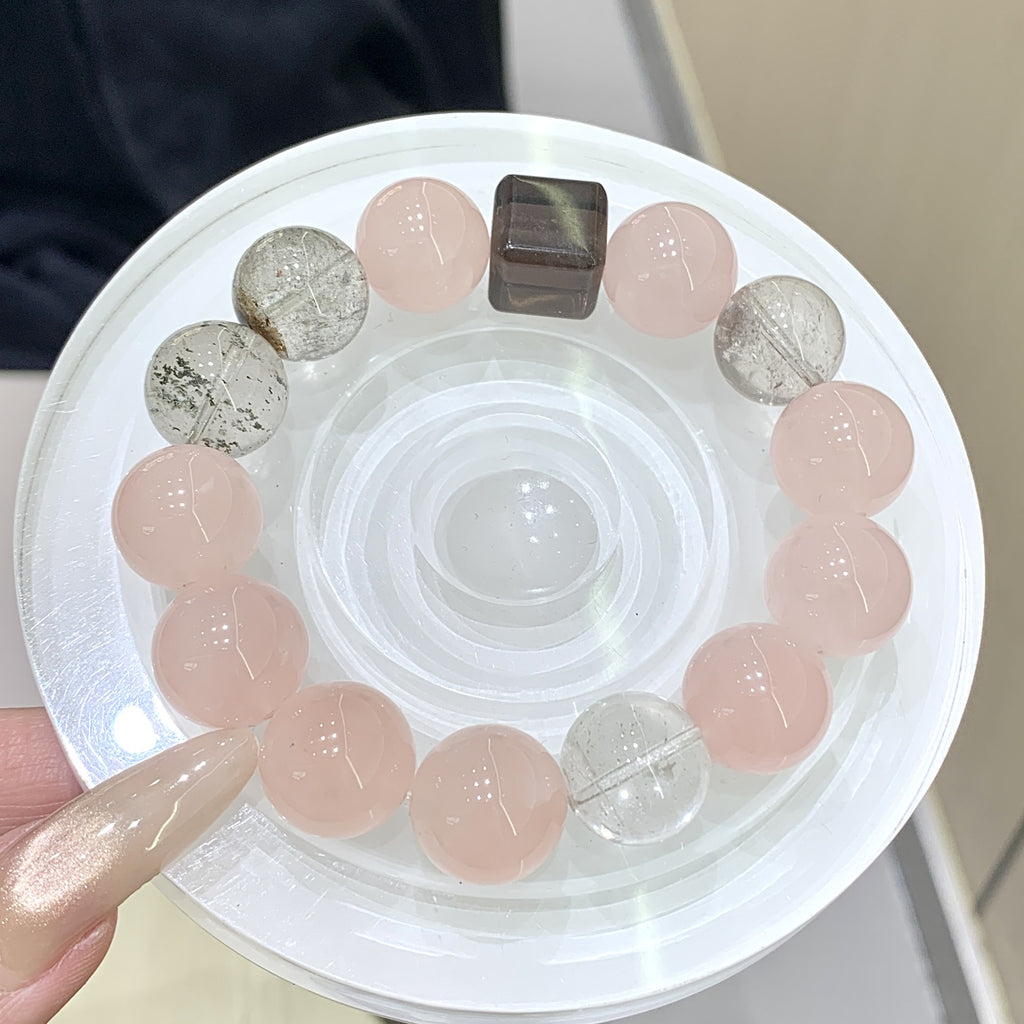 Natural Pink Crystal Bracelet Fresh Sweet White Crystal Pink Crystal Multi-Gem Bracelet Fresh Female Zhu Zhu Same Style Xiaohongshu