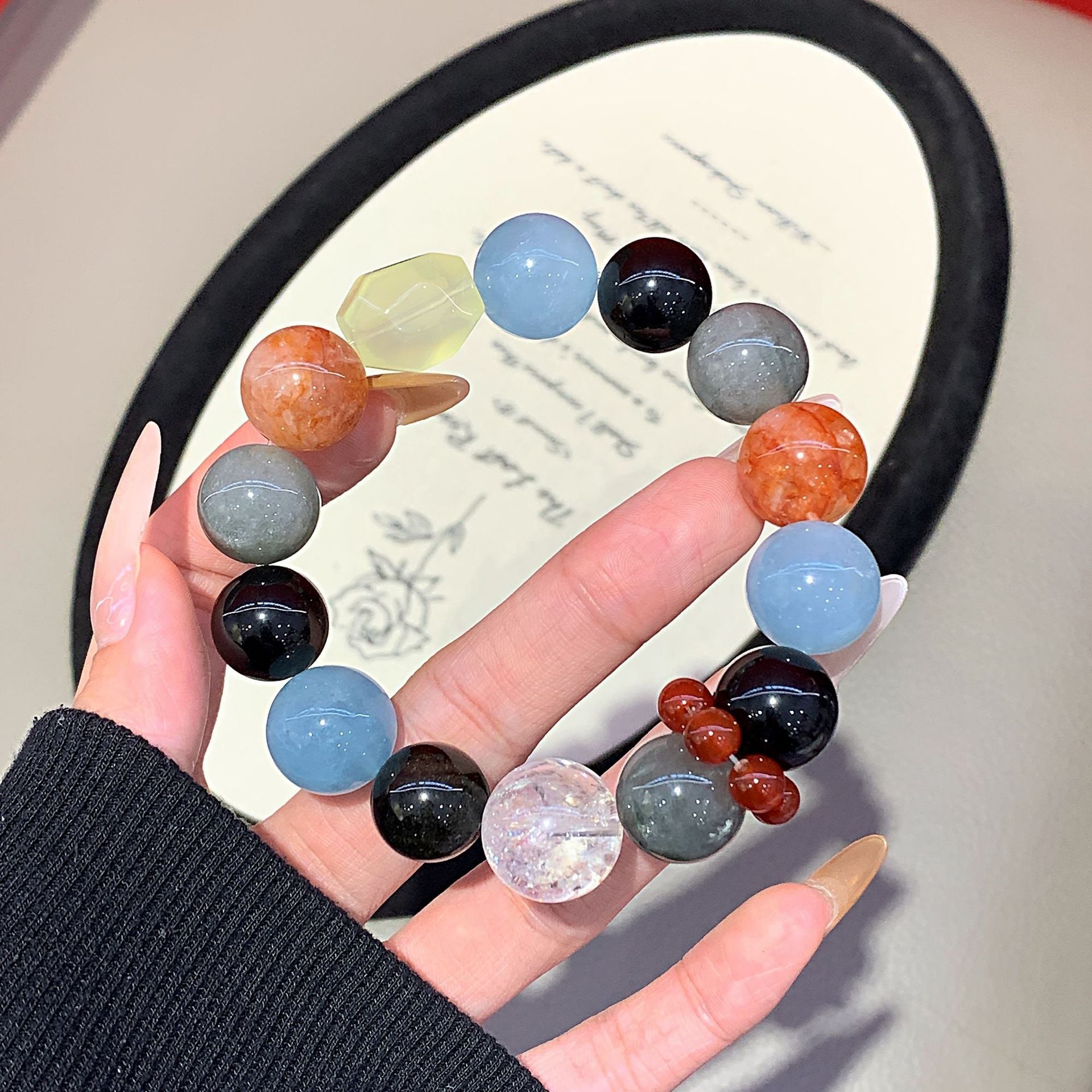 【Loulan】Natural Aquamarine Yellow Gum Flower Multi-Gem Bracelet Fashionable and Versatile Women's Jewelry Crystal Beads