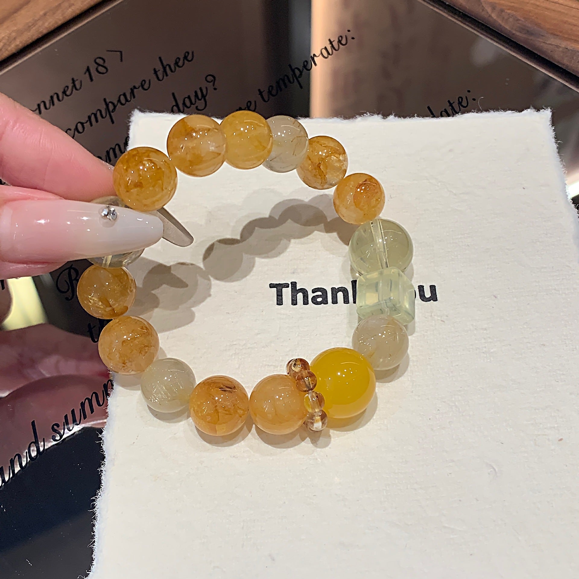 New Fashion Simple Niche Design Yellow Crystal Bracelet Light Luxury Sugar Cube White Crystal Accessories Yellow Gum Flower Bracelet