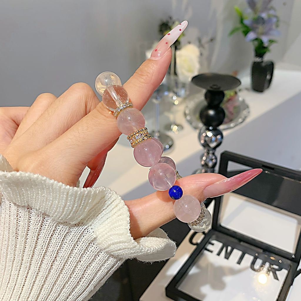 Natural Pink Crystal Bracelet White Crystal Hand Jewelry Lucky Attracting Male Birthday Gift Girlfriends' Gift Crystal Bracelet