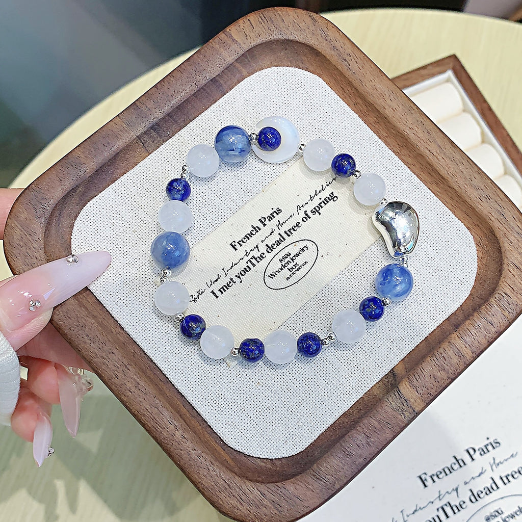 Original Design Blue Crystal Bracelet diy Deep Blue Ocean Heart Moisturizer Cross-border Hot Item Natural Crystal Bracelet