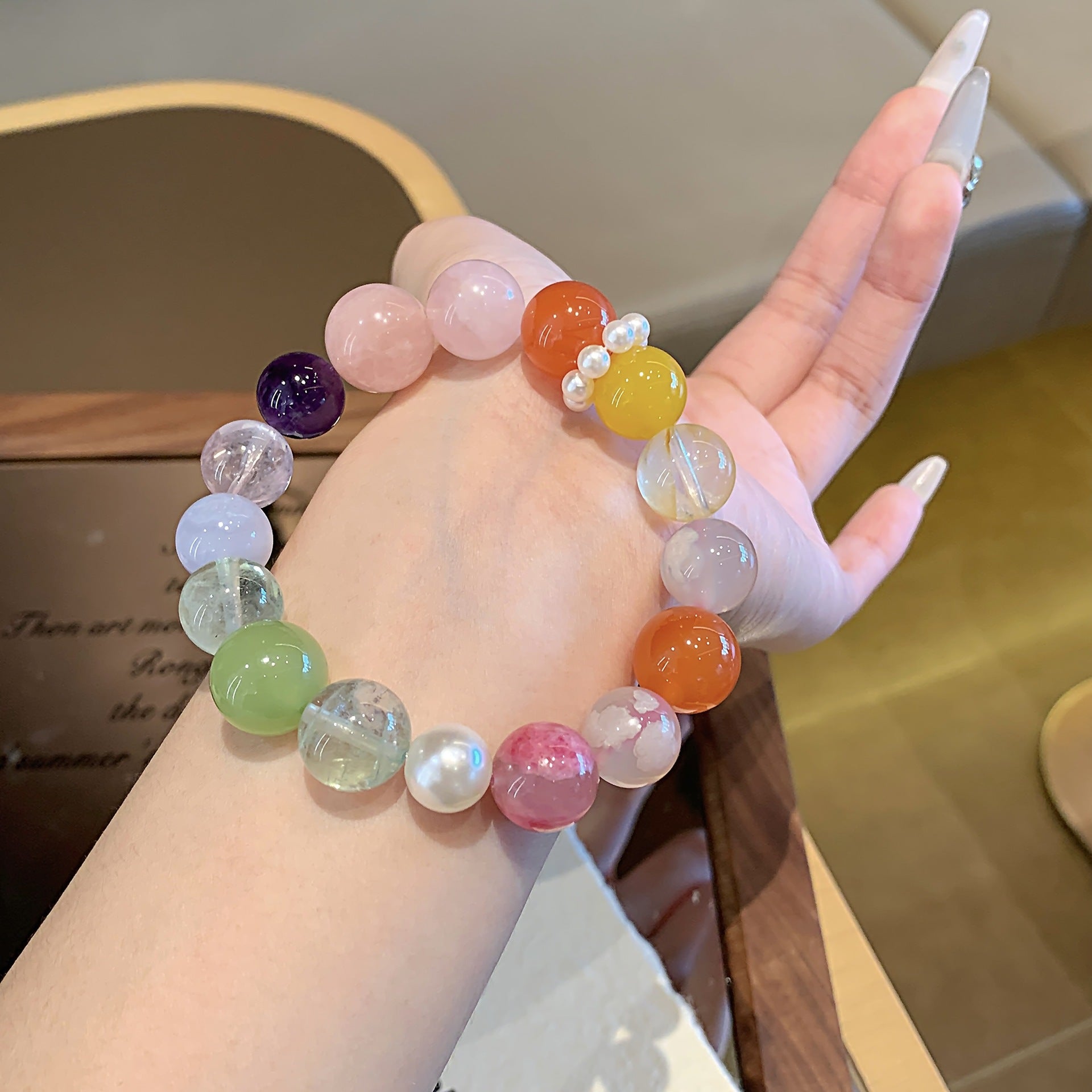 Natural Crystal Bracelet Colorful Candy Natural Multi-Gemstone Bracelet for Women Original Design Bracelet Pink Crystal Bracelet