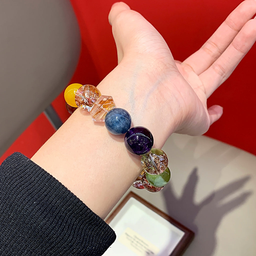 Natural Gold Leaf Explosion Hand Jewelry String Christmas New Year Gift Hand Jewelry Multi-Gemstone Bracelet diy Crystal Bracelet