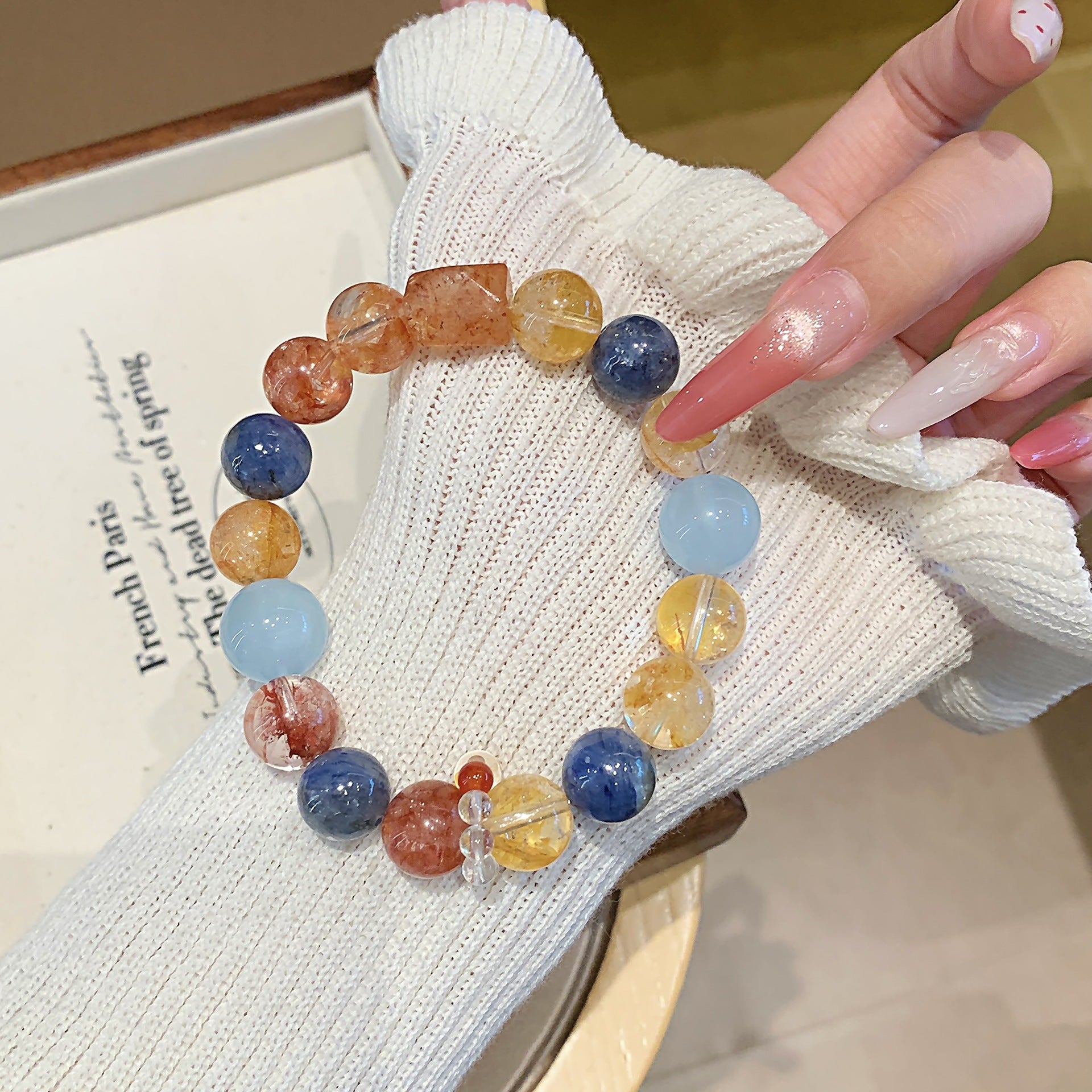 Yellow Gum Flower Natural Crystal Bracelet Seven Color Series Multi-Treasure Crystal Chain Bead Jewelry Crystal Bracelet