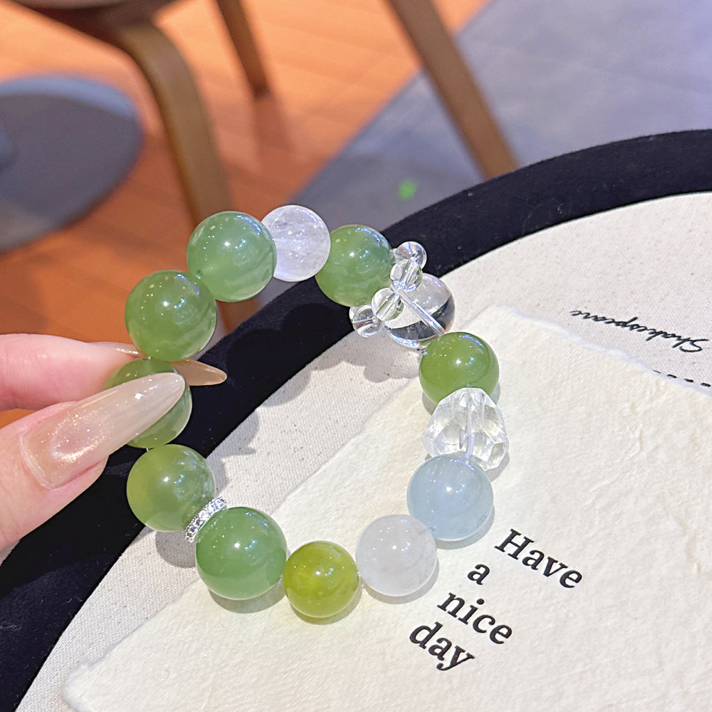 Natural Crystal Bracelet Green Grape Milk Cap Xiuyu Crystal White Phantom Large Particles Handmade Jewelry Wholesale for Live Streaming E-commerce