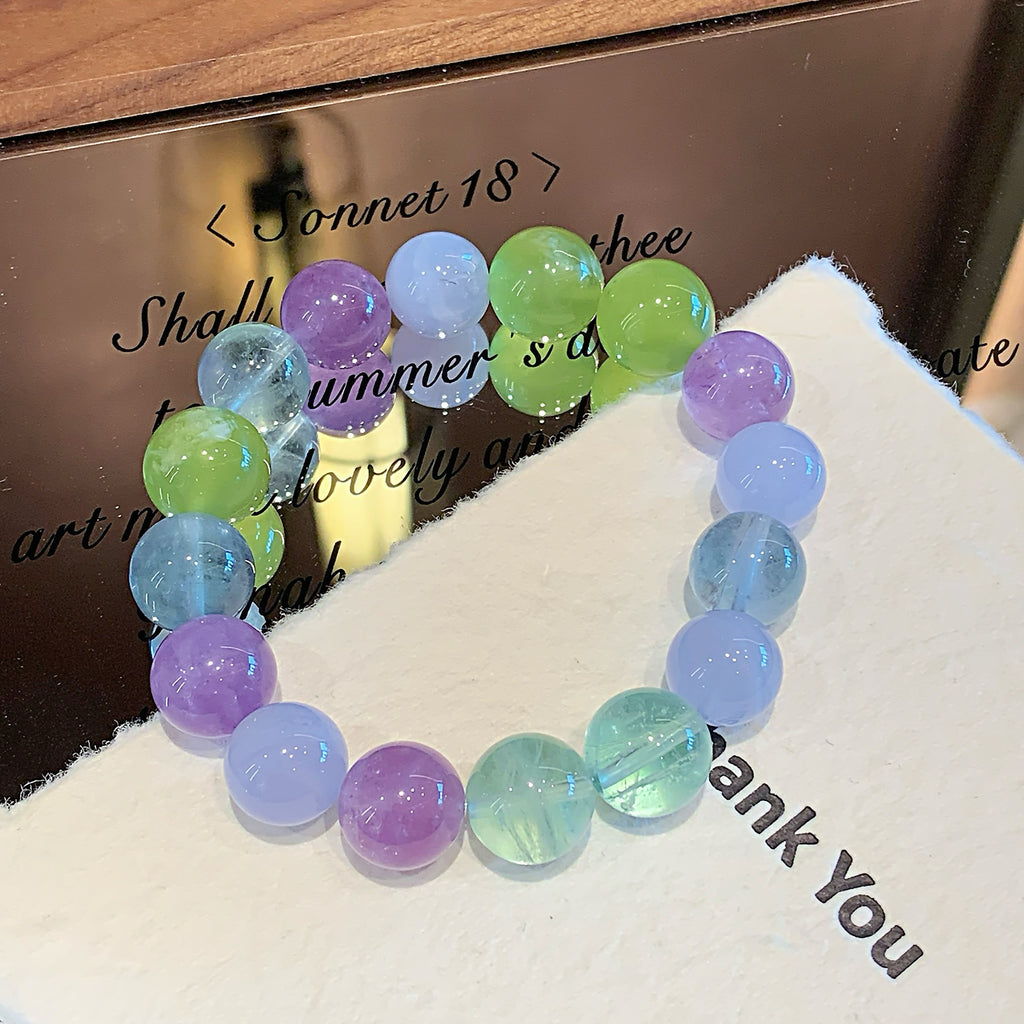 Natural Dopamine Rainbow Color Glue Flower Golden Rutilated Quartz White Crystal Blue Moonstone Bracelet Multi-Gemstone Pink Crystal Bracelet