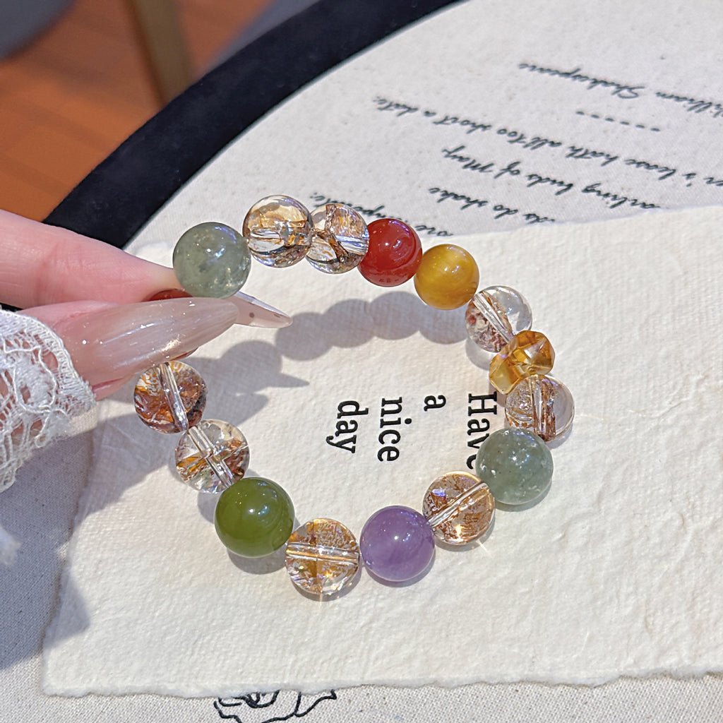 Natural Crystal Multi-Gem Bracelet Original Design Gold Foil Explosion Fashion Bracelet Wholesale Natural Crystal Bracelet
