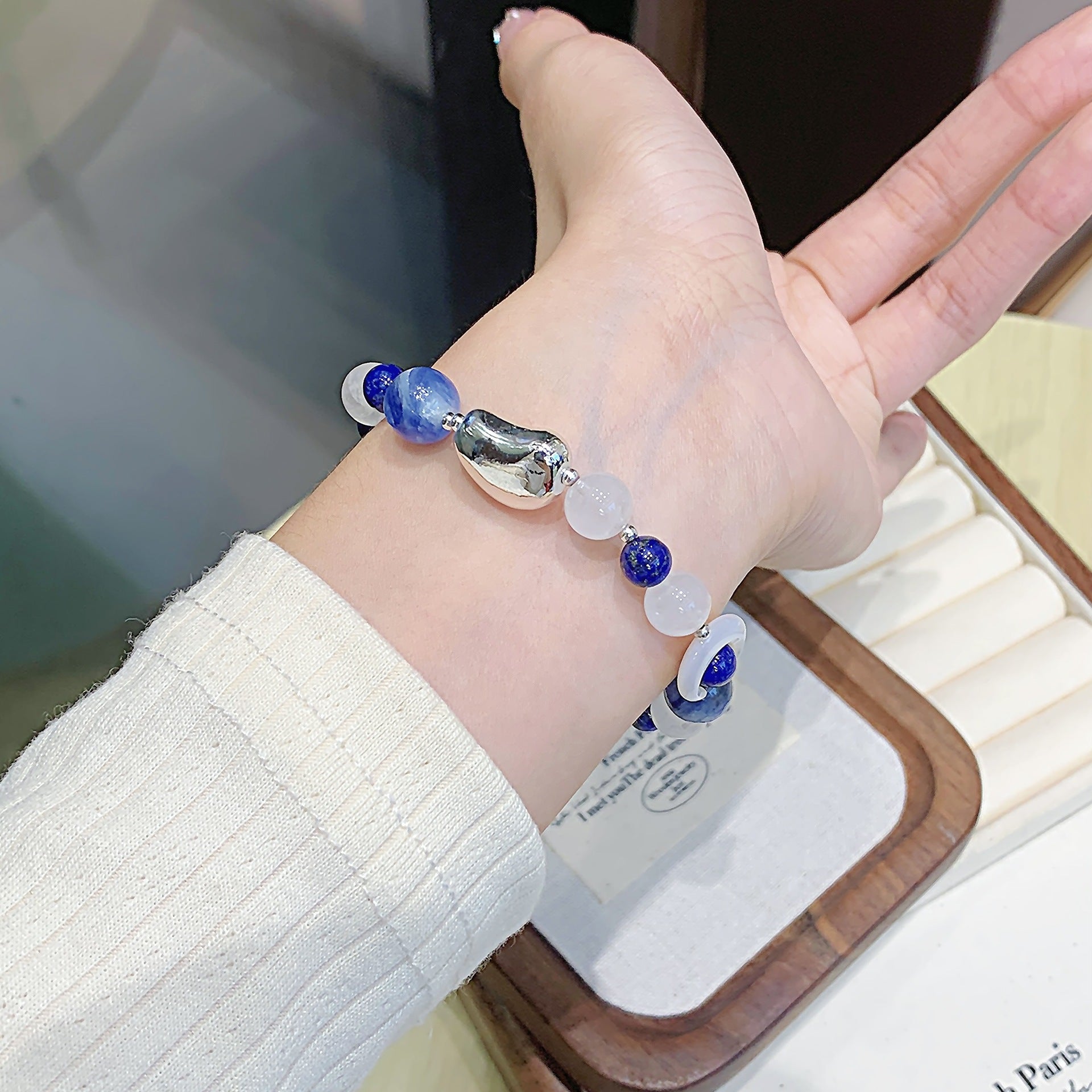 Original Design Blue Crystal Bracelet diy Deep Blue Ocean Heart Moisturizer Cross-border Hot Item Natural Crystal Bracelet