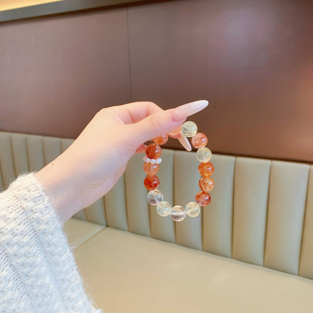 Natural Red Gum Flower White Crystal Beads Duobao Bracelet for Women Fresh and Sweet Floating Flower Southern Red Bead Bracelet Wholesale Jewelry