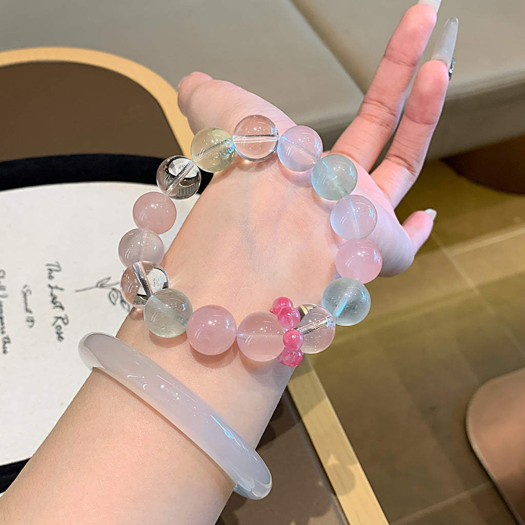 Natural pink crystal paired with white crystal bracelet Original Design Single Circle Bead Bracelet Directly Supplied by Manufacturer Bracelet