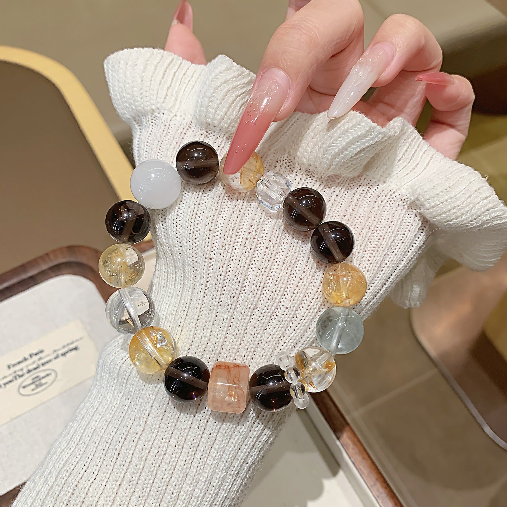 Natural Crystal Bracelet Jewelry Original Design Multi-Gem Crystal Bracelet with a Sense of Sophistication Yellow Gum Flower Bracelet Crystal