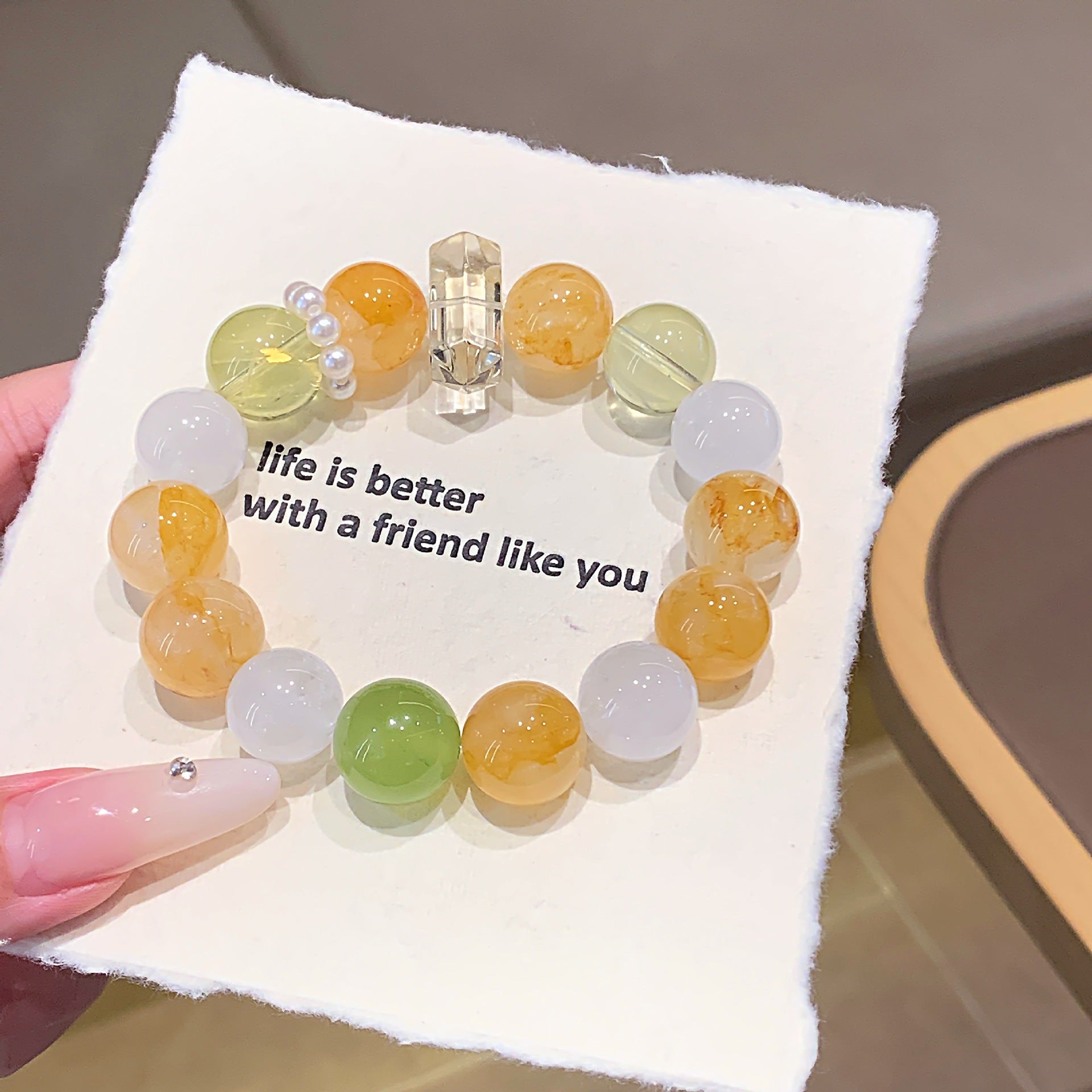Natural Multi-Gem Bracelet Yellow Crystal Snowflake Phantom Fluorite Yellow Gum Flower Xiaohongshu Hot Sale Yellow Gum Flower Bracelet
