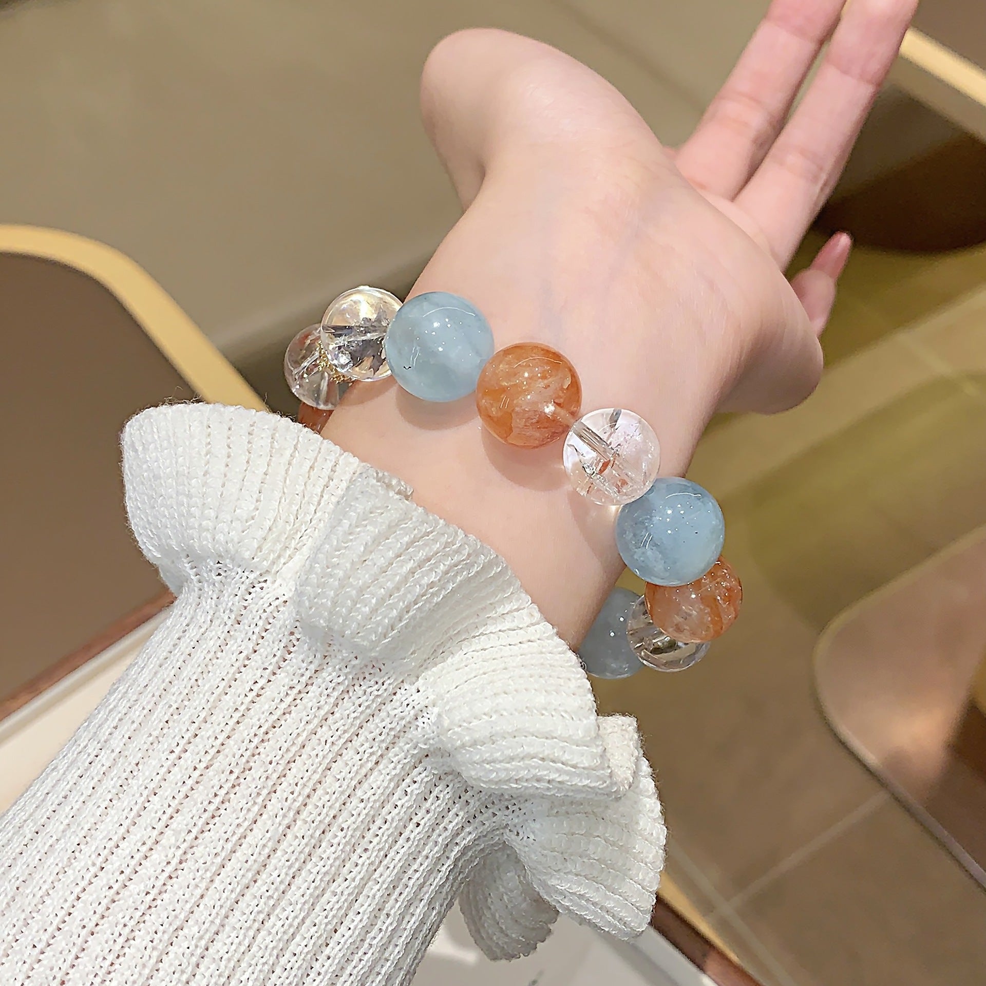 Colorful Candy Natural Multi-Gem Crystal Bracelet Aquamarine Dopamine Bracelet Hot Style Aquamarine Crystal Bracelet