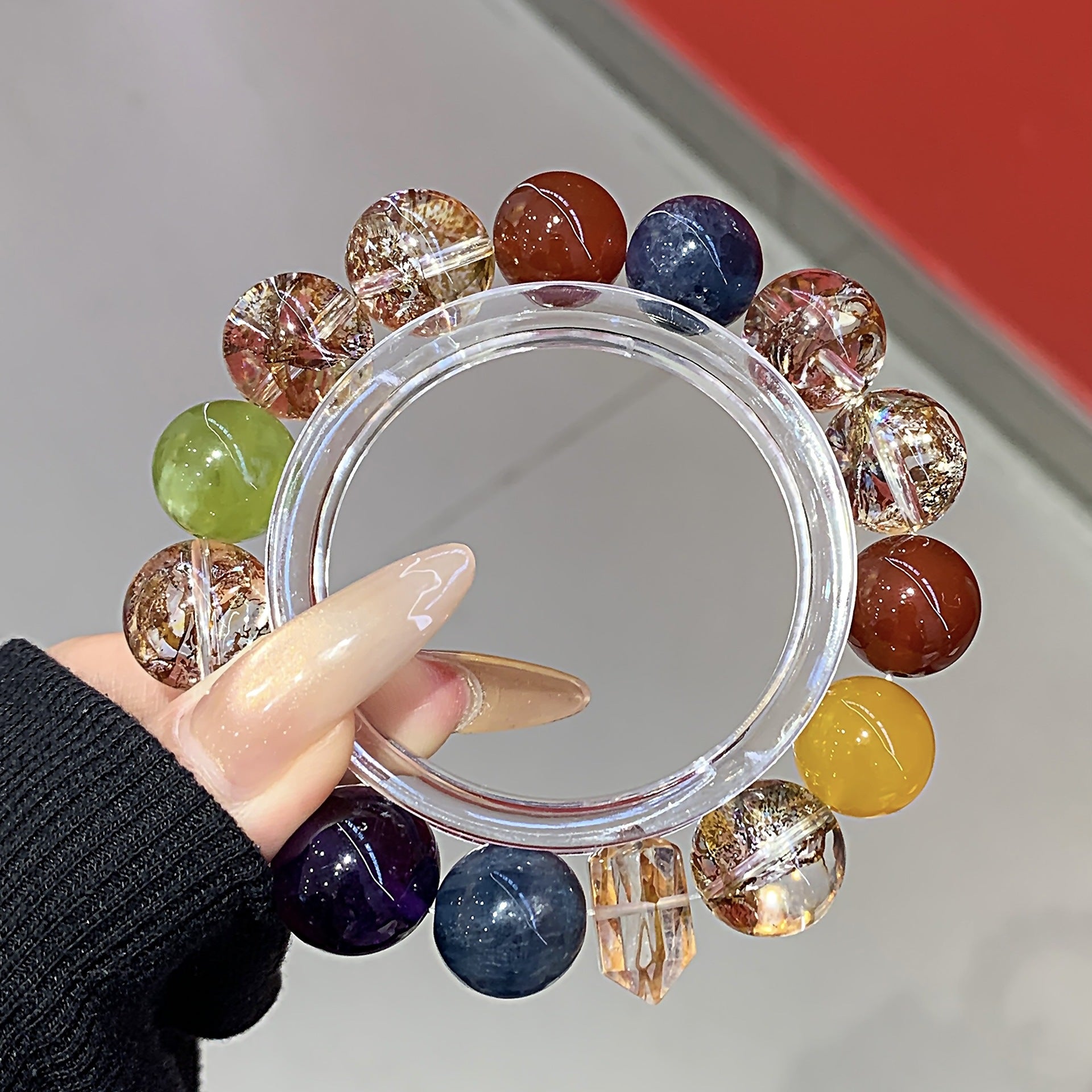 Natural Gold Leaf Explosion Hand Jewelry String Christmas New Year Gift Hand Jewelry Multi-Gemstone Bracelet diy Crystal Bracelet