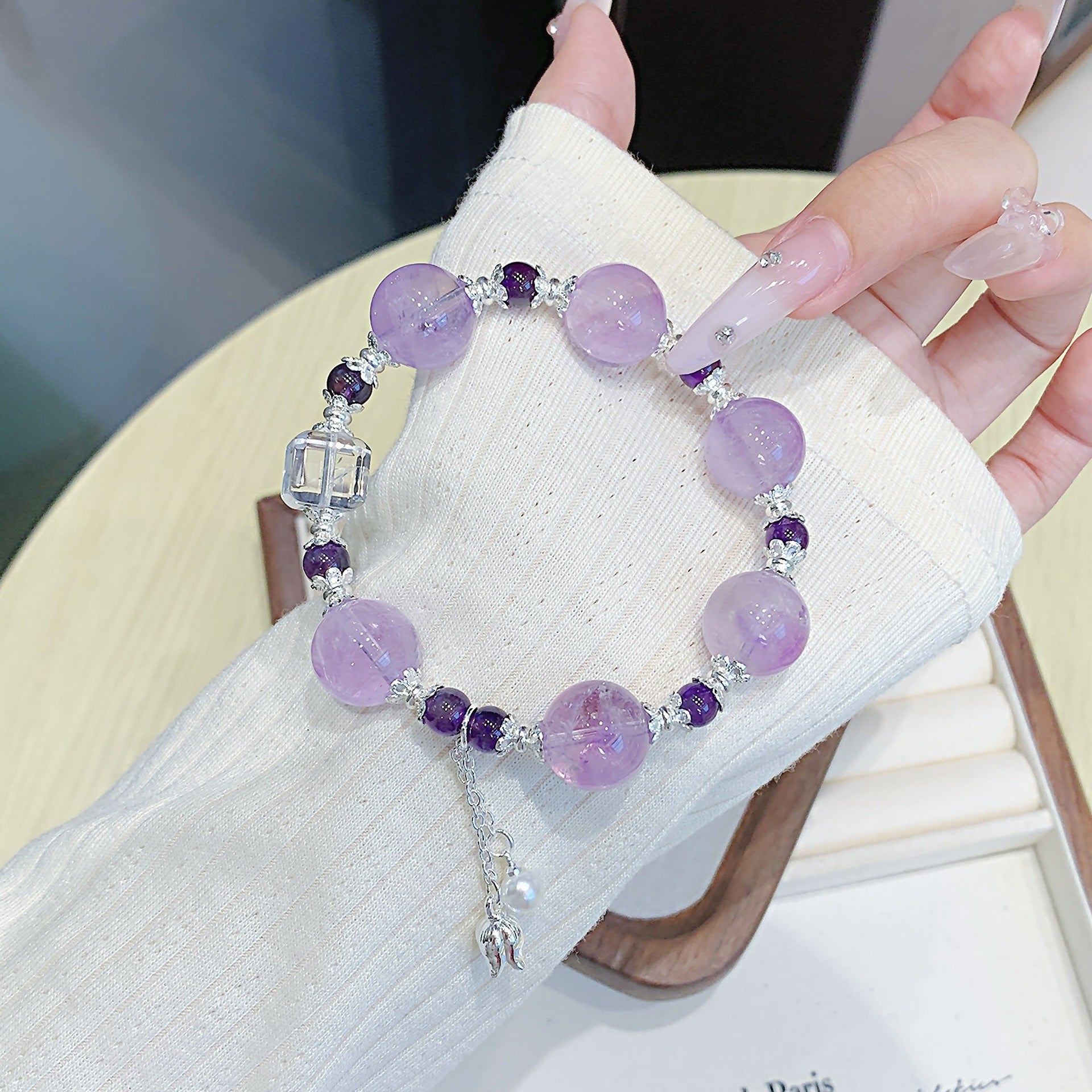 Xiaohongshu Same Style Amethyst Design Bracelet Natural Crystal Cultural Creative Bracelet Gift Crystal Bracelet