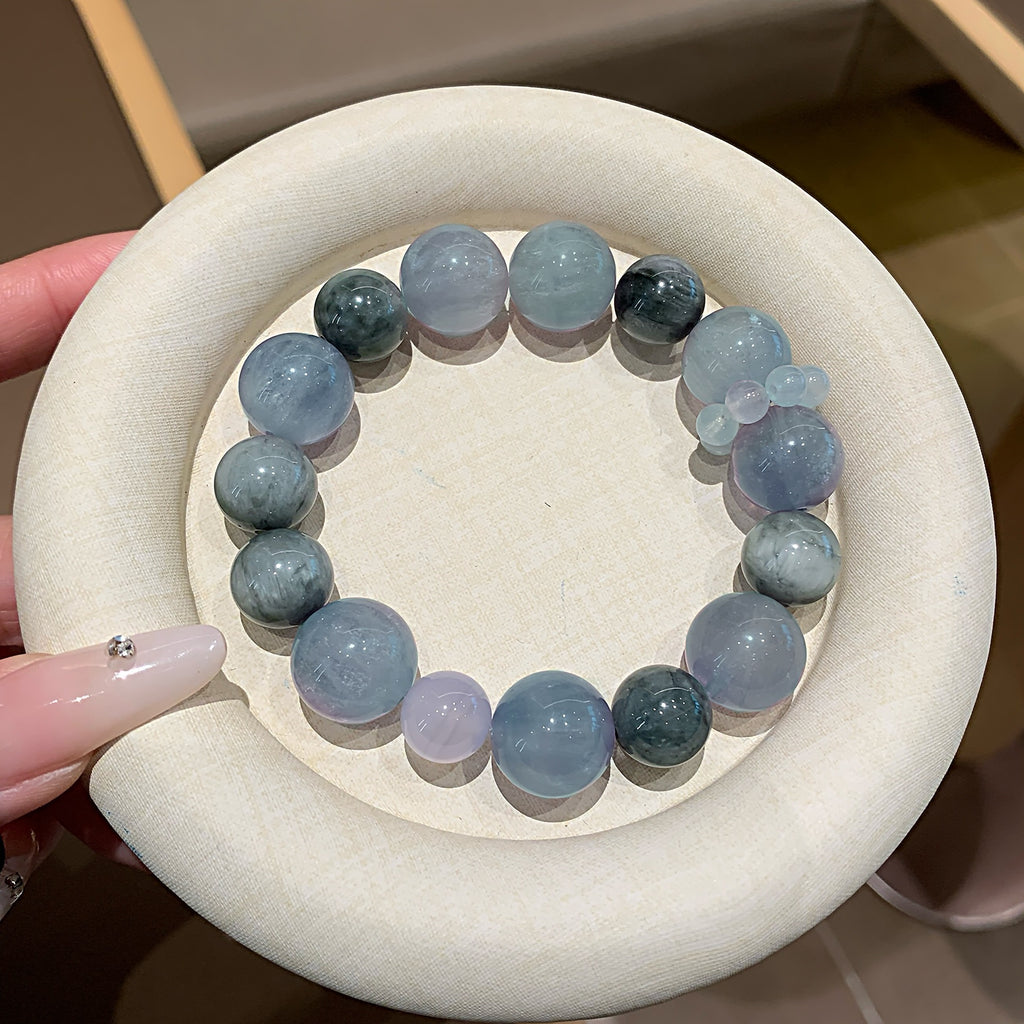 Natural Blue Green Fluorite All-Match Bracelet Niche Design Bracelet Jewelry String Blue and Green Fluorite Natural Crystal Bracelet