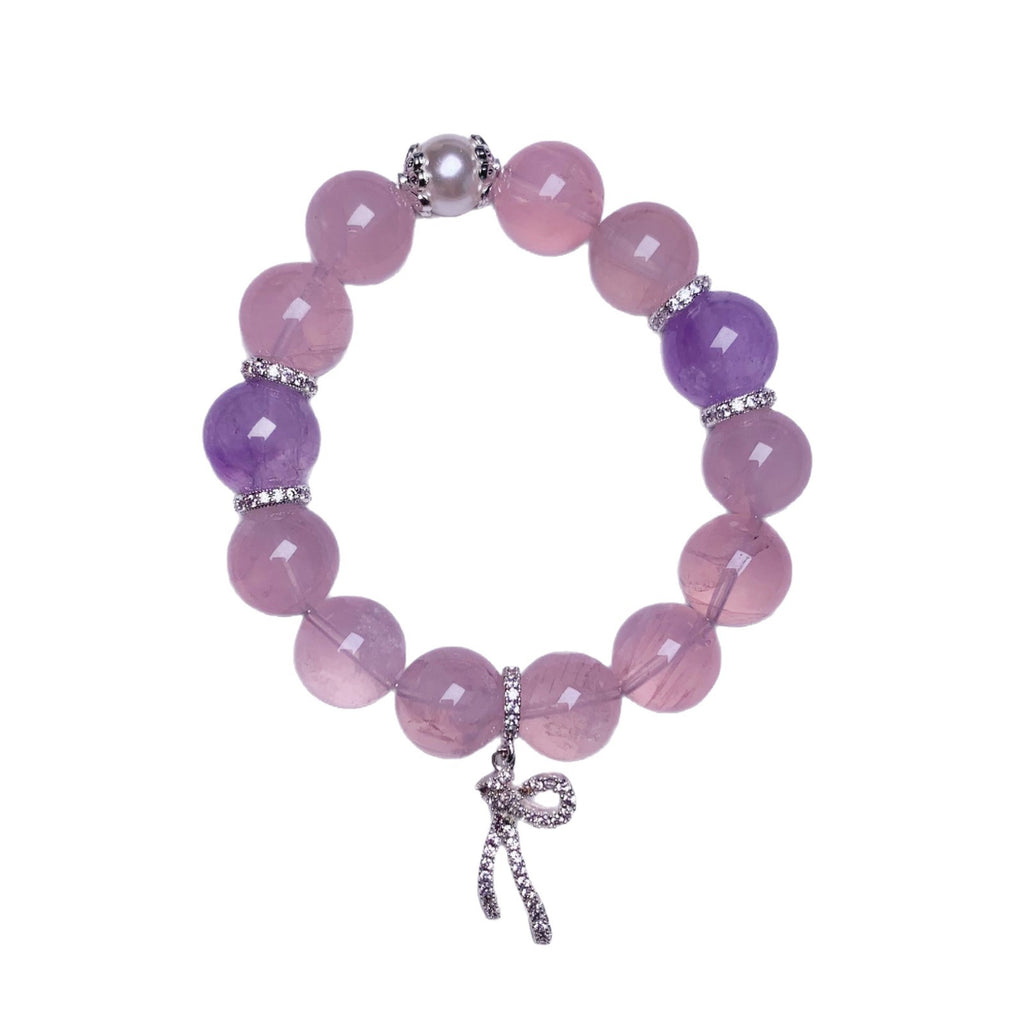 Natural Rose Quartz Bracelet Original Design Light Luxury Niche High-End Feel Women's Pink Crystal Pendant Bracelet Pendant Bracelet