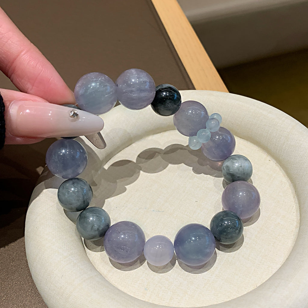 Natural Blue Green Fluorite All-Match Bracelet Niche Design Bracelet Jewelry String Blue and Green Fluorite Natural Crystal Bracelet