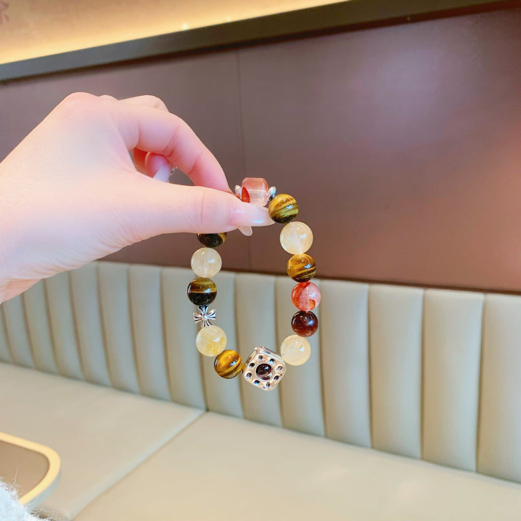 Natural Crystal Multi-Gemstone Bracelet Original Yellow Gum Flower Yellow Tiger Eye Obsidian Bracelet Xiaohongshu Foreign Trade Wholesale