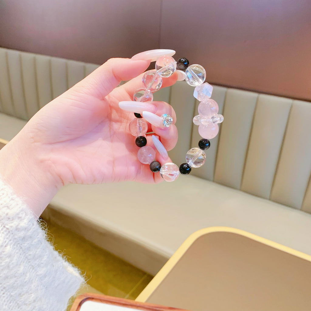 Natural Crystal Bracelet Light Luxury Retro High-end Clear Hand Jewelry Natural Crystal Bracelet Rose Quartz Bracelet