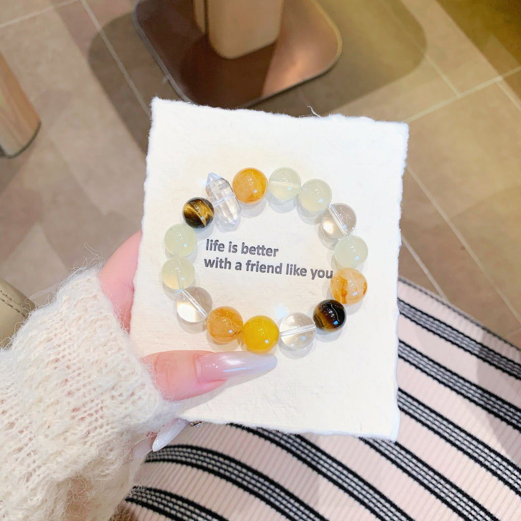 Natural Yellow Gum Flower Matching Lemon Crystal Crystal Bracelet Original Design Natural Crystal Bracelet Yellow Gum Flower Bracelet