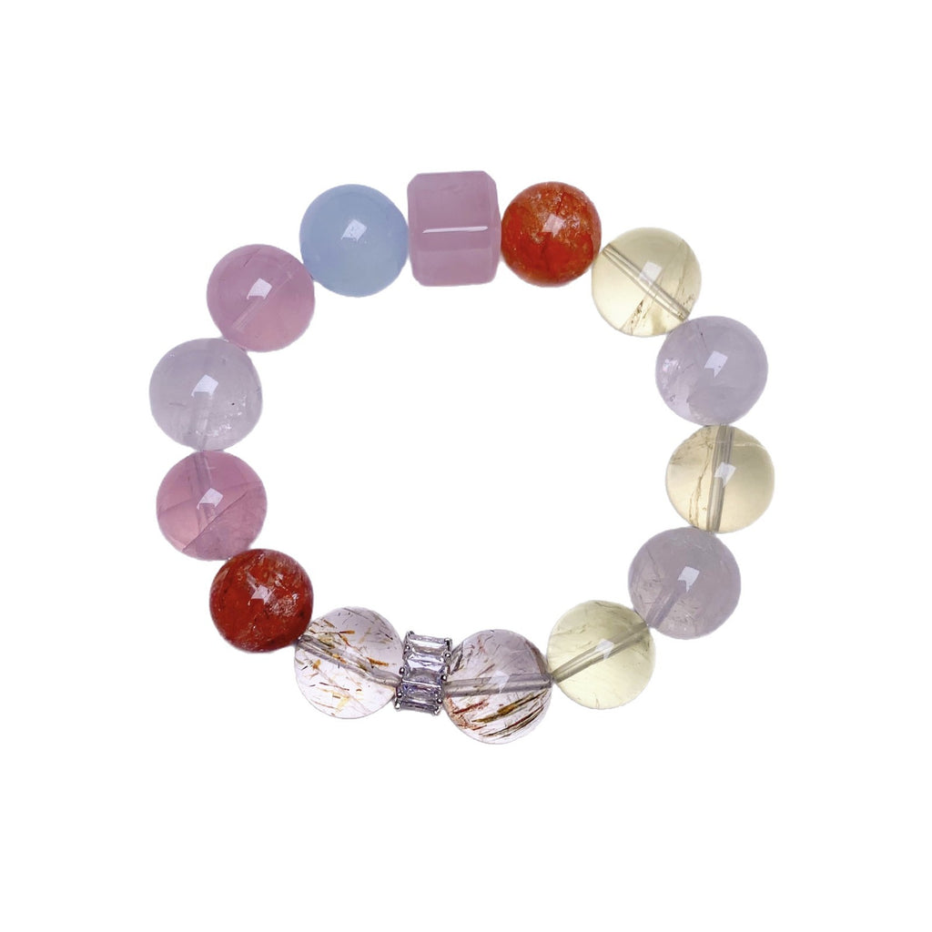 Natural Rose Quartz Single Loop Bracelet Rose Quartz Bracelet Fashion Original Design for Women Factory Ketang Jewelry Crystal Chain