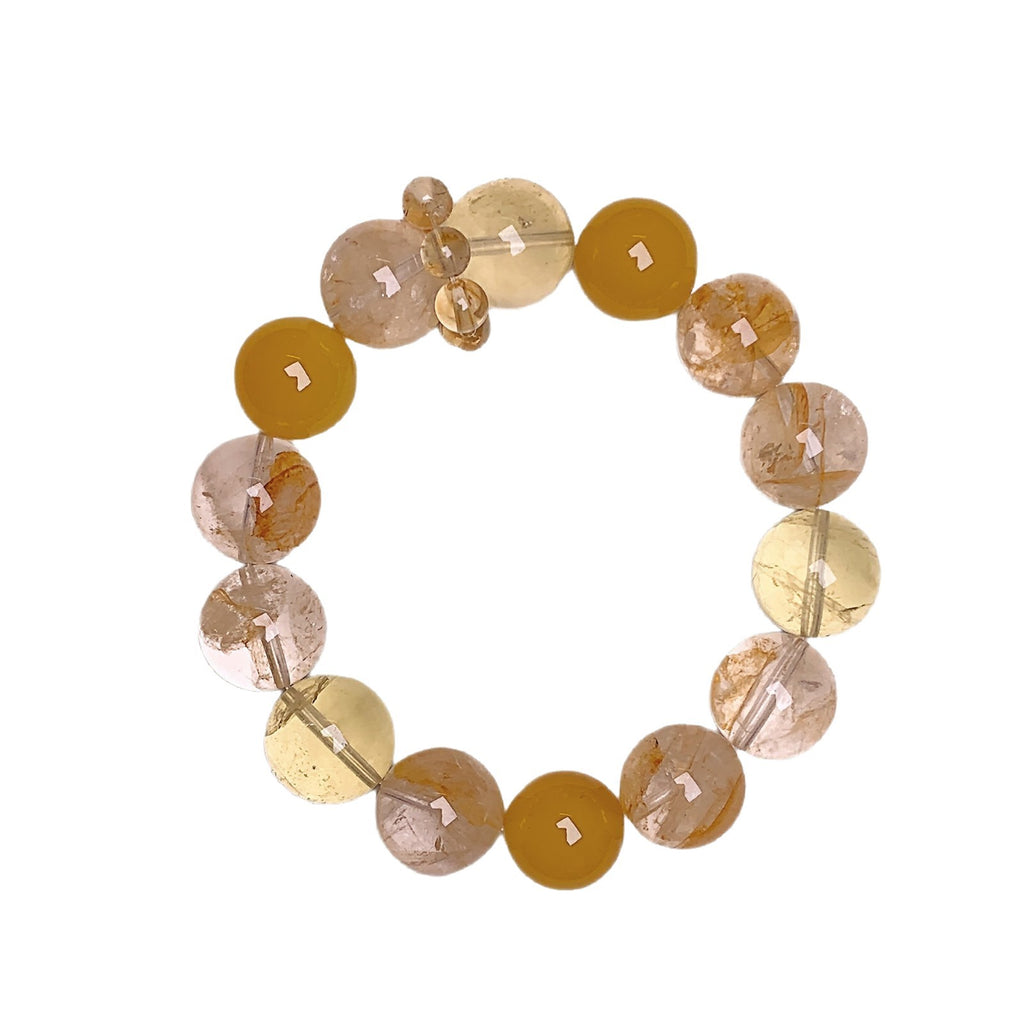 Natural Crystal Bracelet Lemon Quartz White Crystal Yellow Agate Freeform Golden Rutilated Quartz Running Ring Light Luxury Bracelet Crystal Bracelet